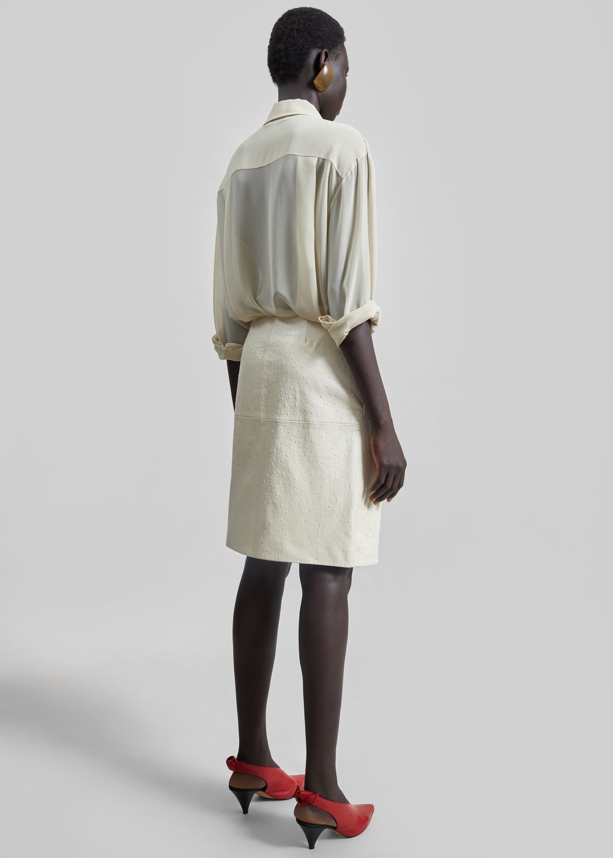 Loulou De Saison Gora Ostrich-Effect Leather Wrap Skirt  - Ivory - 8