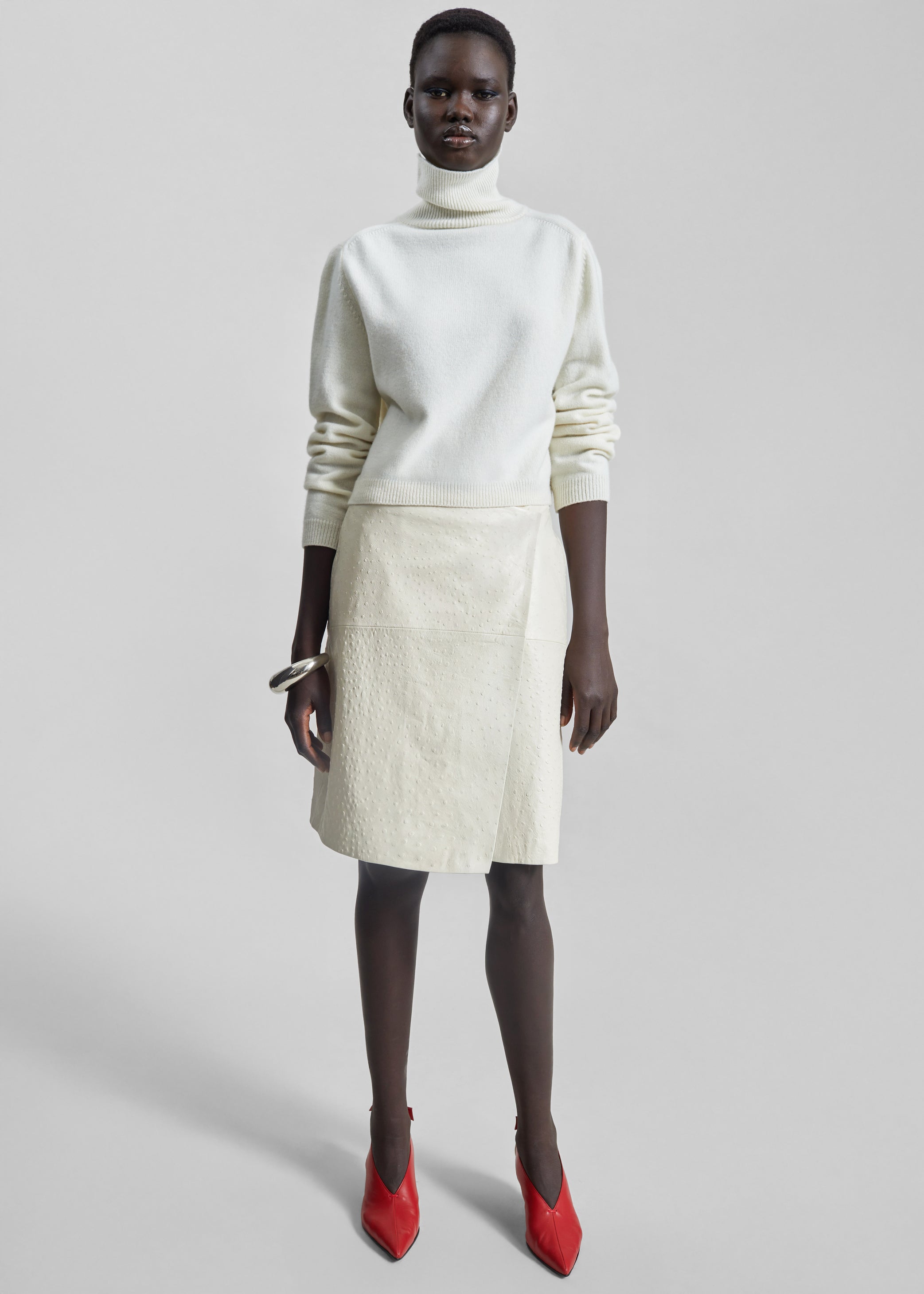 Shop the look image for Loulou de Saison Gora Ostrich-Effect Leather Wrap Skirt - Ivory