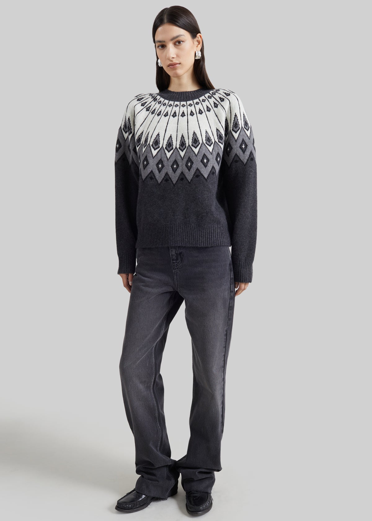 Shop the look image for Loulou de Saison Hans Raglan Crewneck Sweater - Grey/Ivory/Black