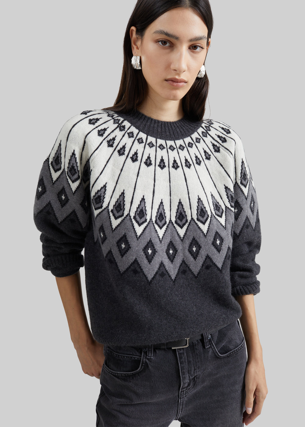 Loulou de Saison Hans Raglan Crewneck Sweater - Grey/Ivory/Black - 1