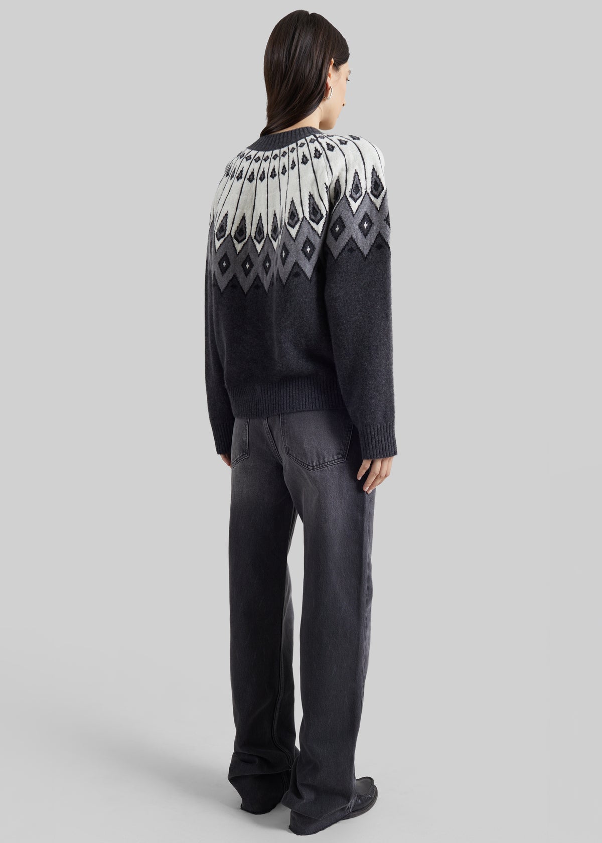 Loulou de Saison Hans Raglan Crewneck Sweater - Grey/Ivory/Black