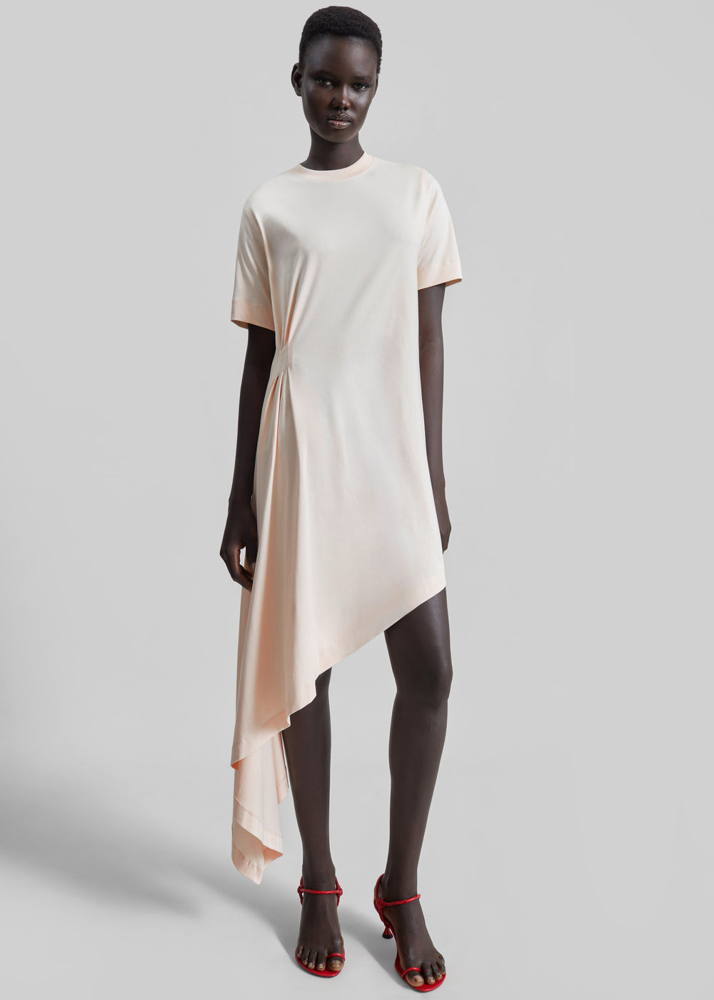 Loulou De Saison Igari Asymmetric T-Shirt Dress - Cream Rose