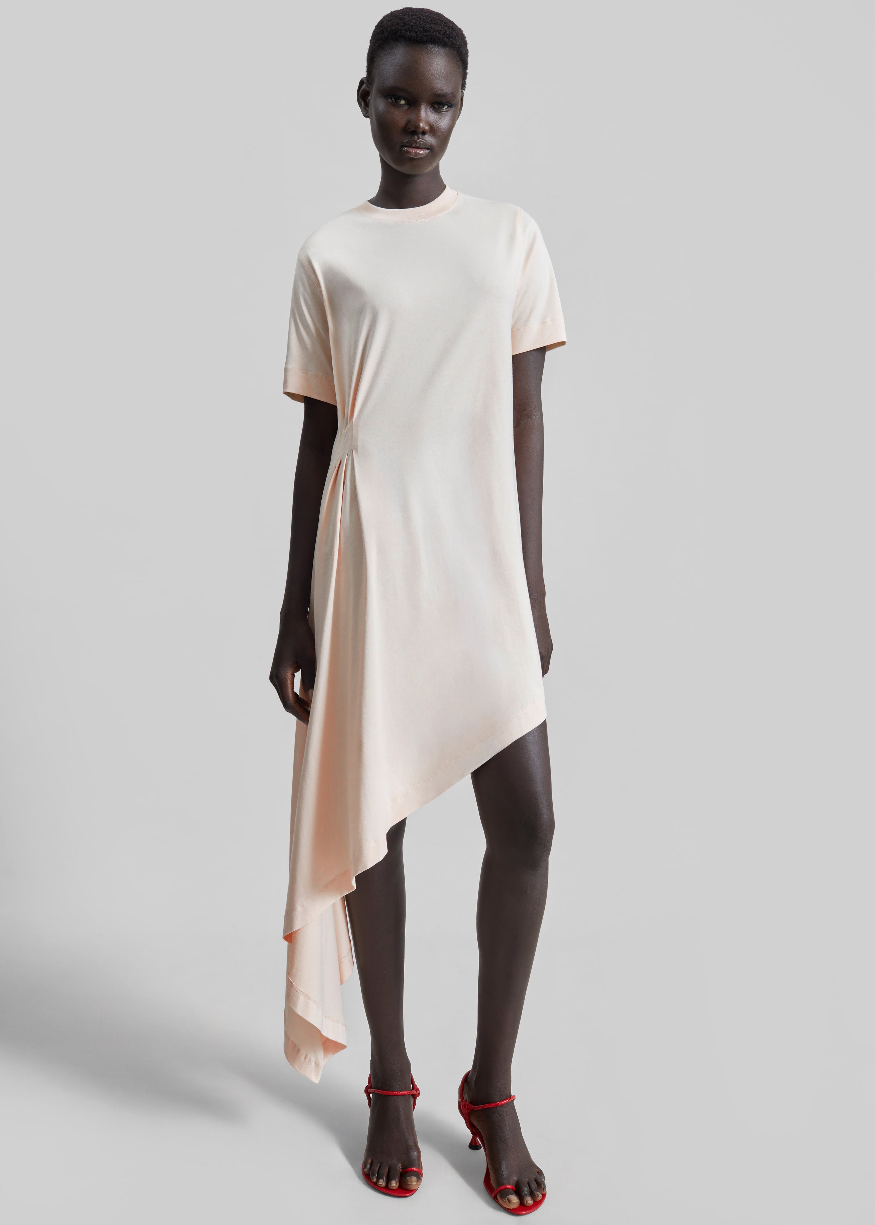 Loulou De Saison Igari Asymmetric T-Shirt Dress - Cream Rose - 1