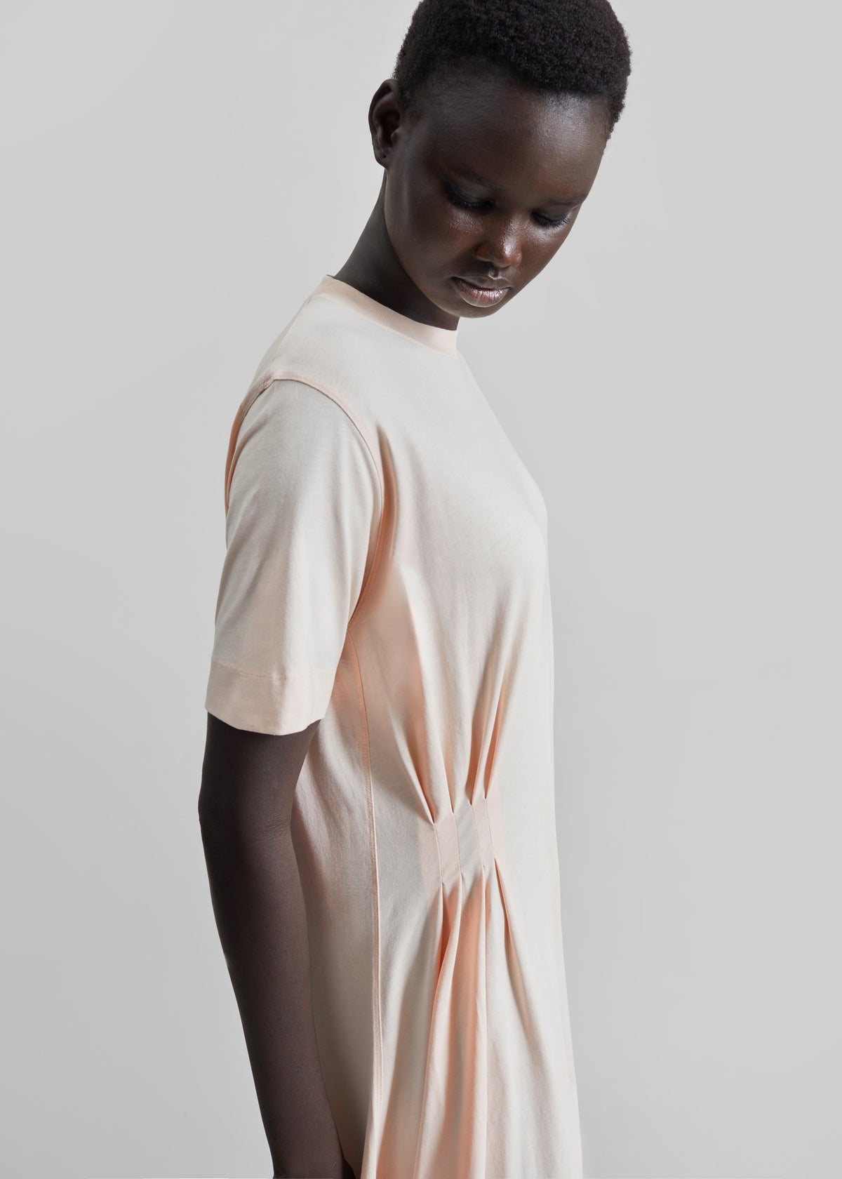 Loulou De Saison Igari Asymmetric T-Shirt Dress - Cream Rose - 2