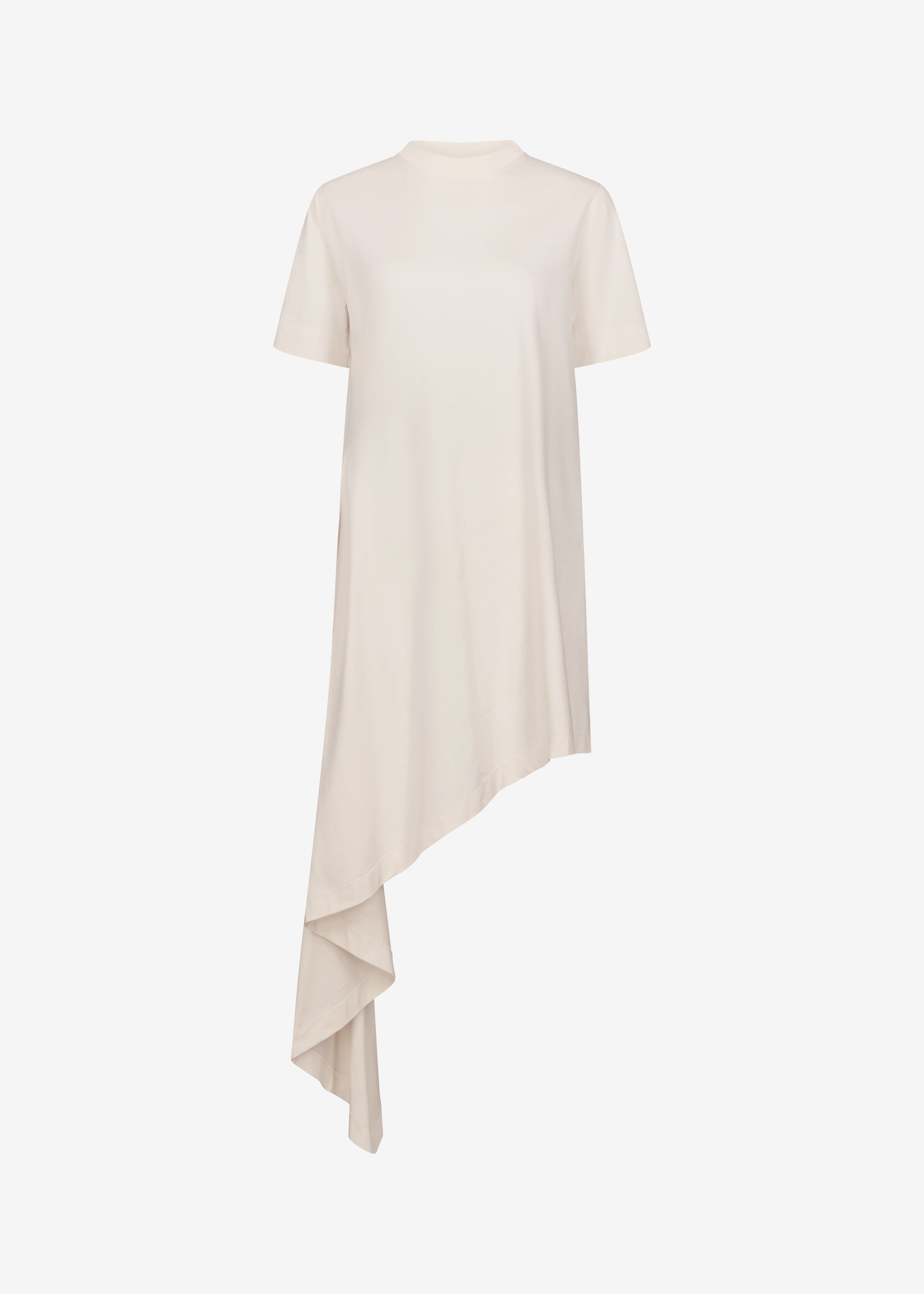 asymmetrical t shirt dress Short Sleeve Cinched Waist Asymmetric Lace Hem T-Shirt Dress In White | EGO US