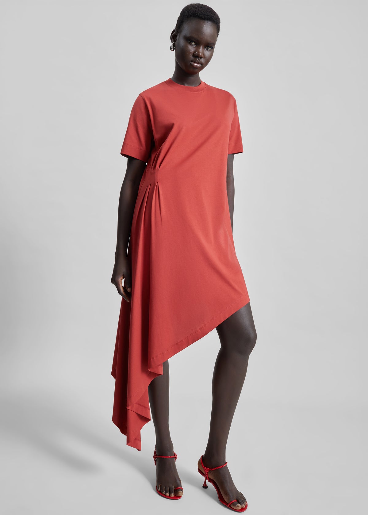 Loulou De Saison Igari Asymmetric T-Shirt Dress - Red - 4