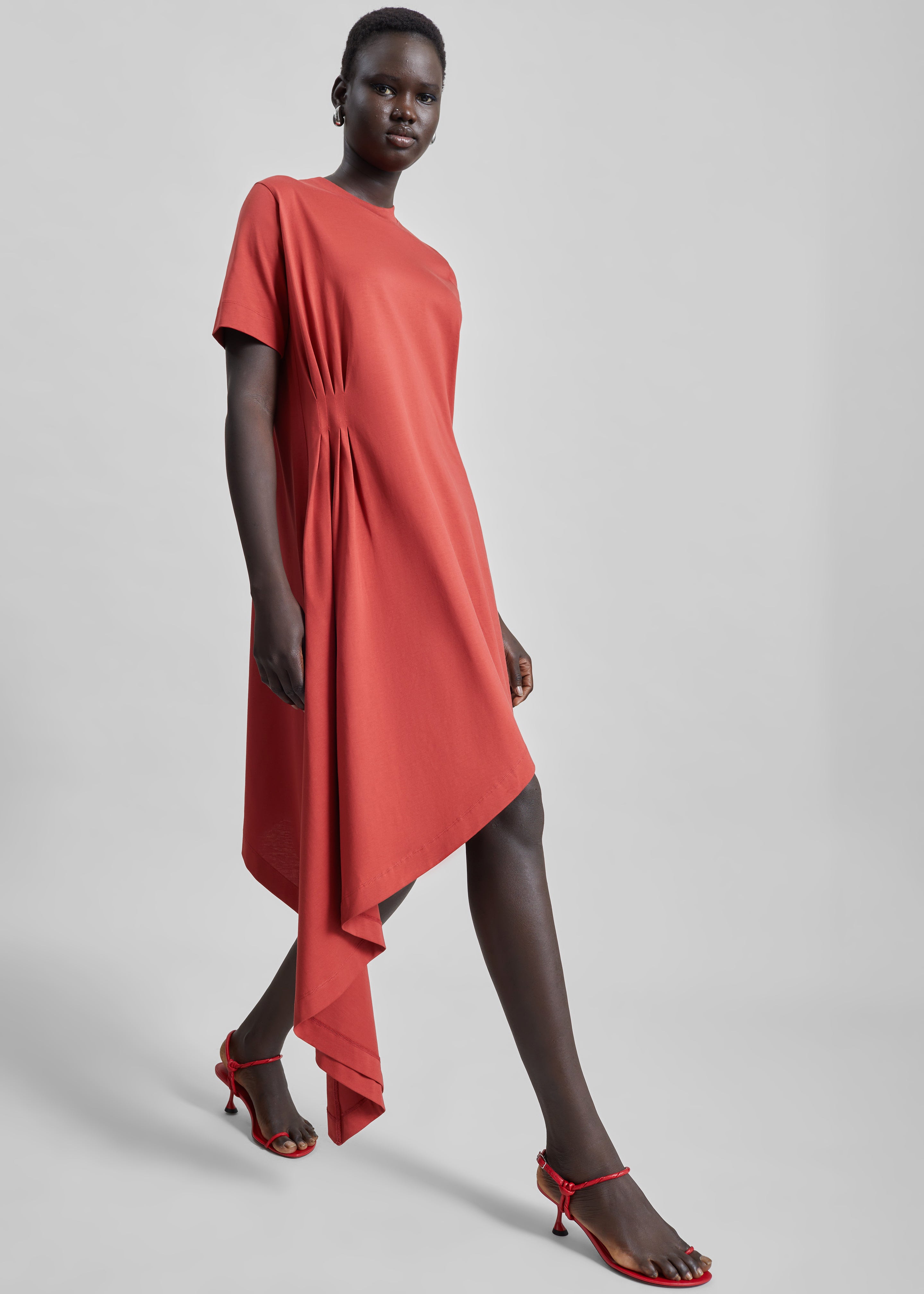 Loulou De Saison Igari Asymmetric T-Shirt Dress - Red - 3