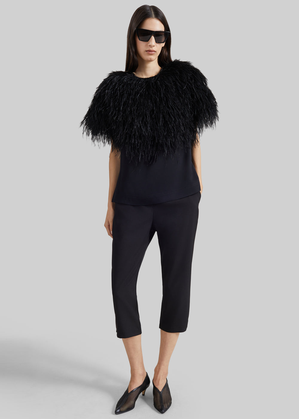 Loulou de Saison Iona Ostrich Feathers Top - Black - 1