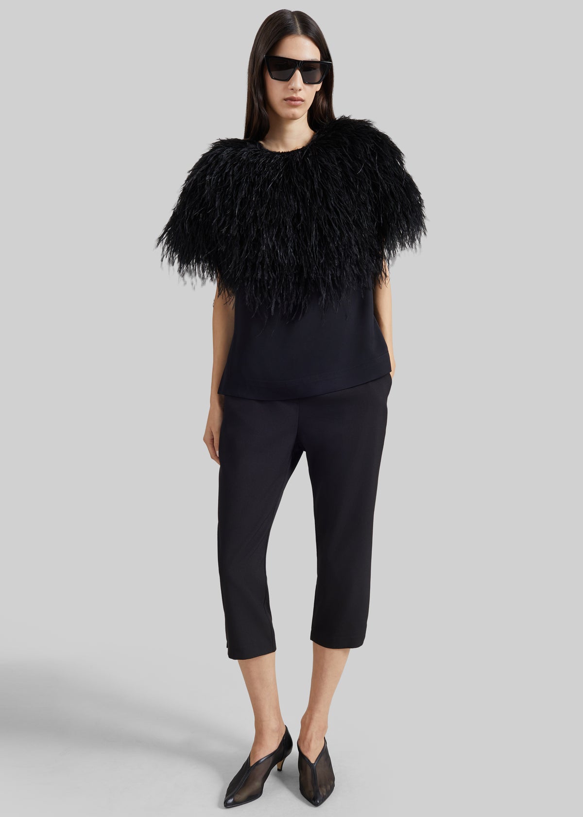 Loulou de Saison Iona Ostrich Feathers Top - Black