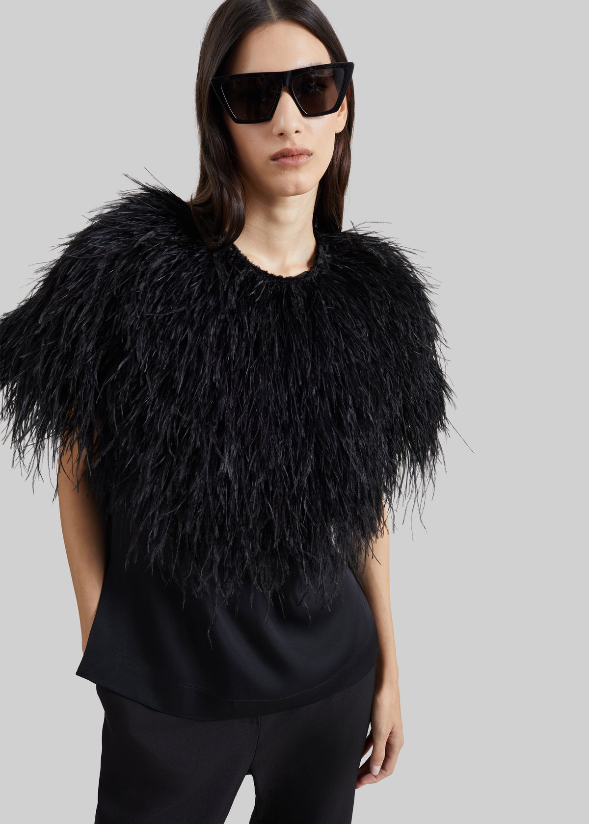 Loulou de Saison Iona Ostrich Feathers Top - Black