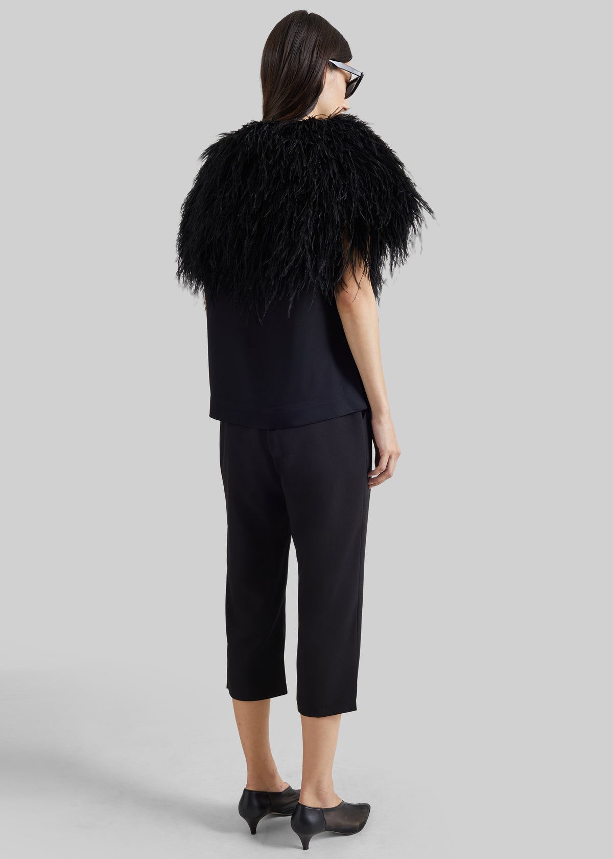 Loulou de Saison Iona Ostrich Feathers Top - Black