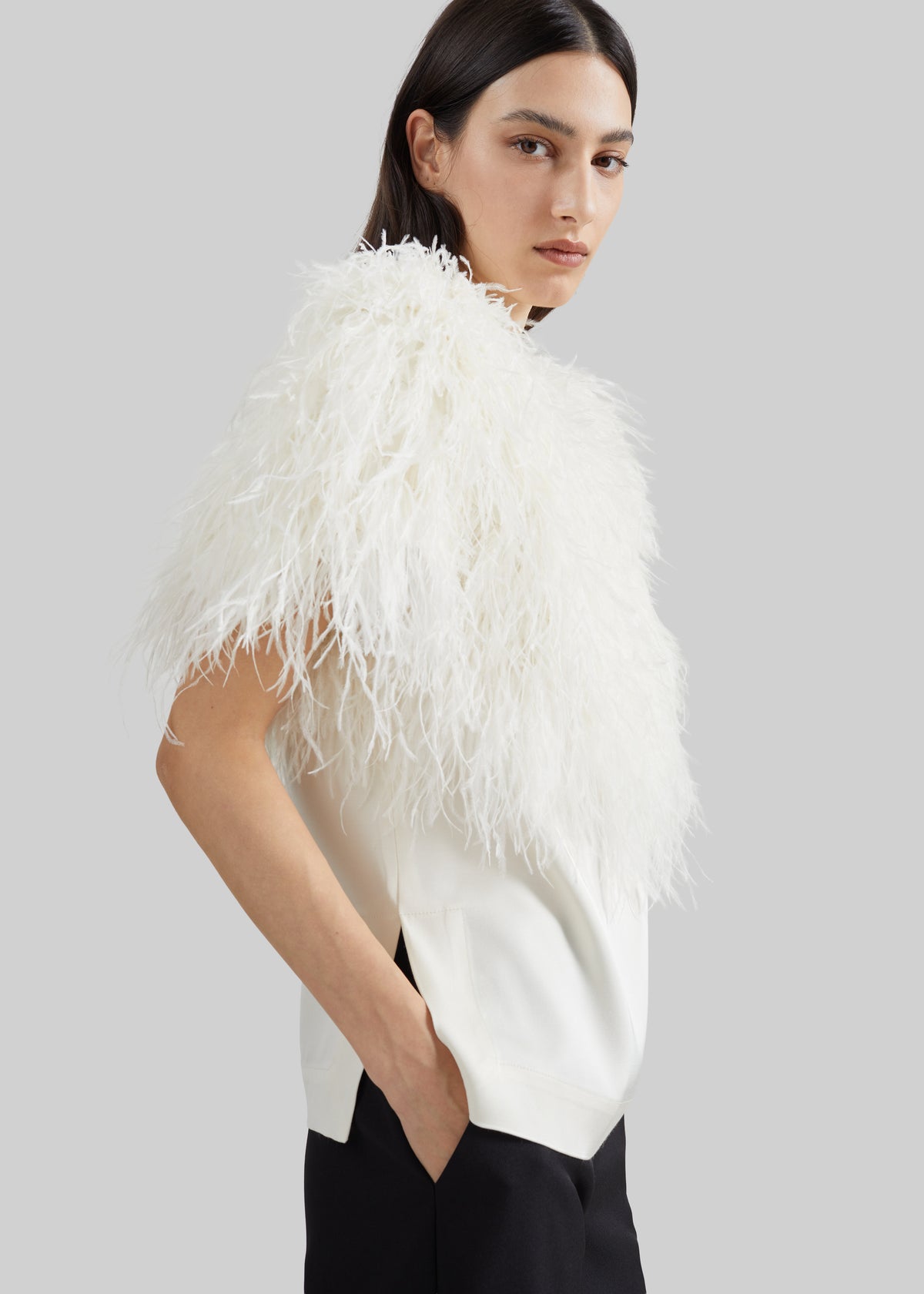 Loulou de Saison Iona Ostrich Feathers Top - Ivory