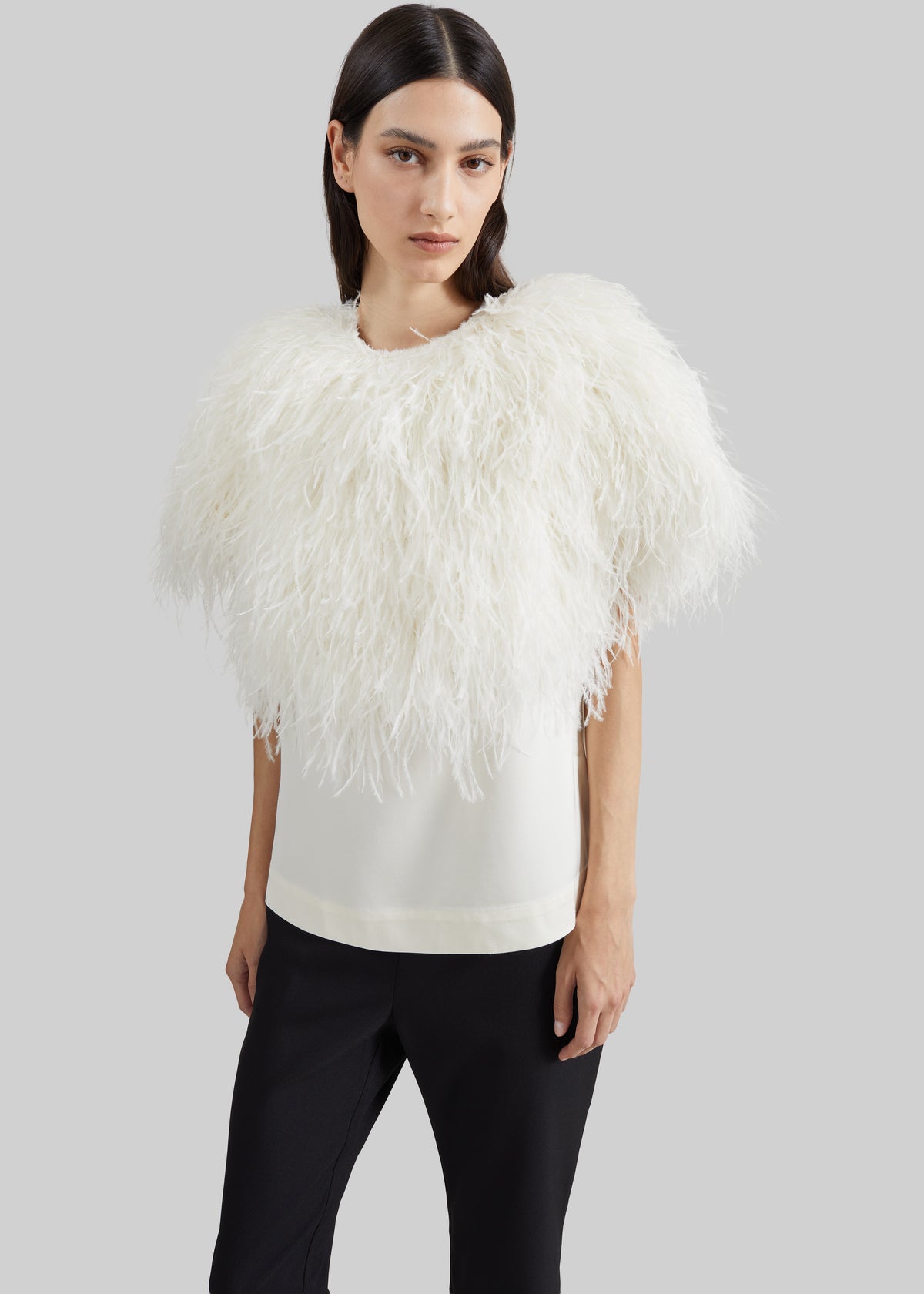 Loulou de Saison Iona Ostrich Feathers Top - Ivory