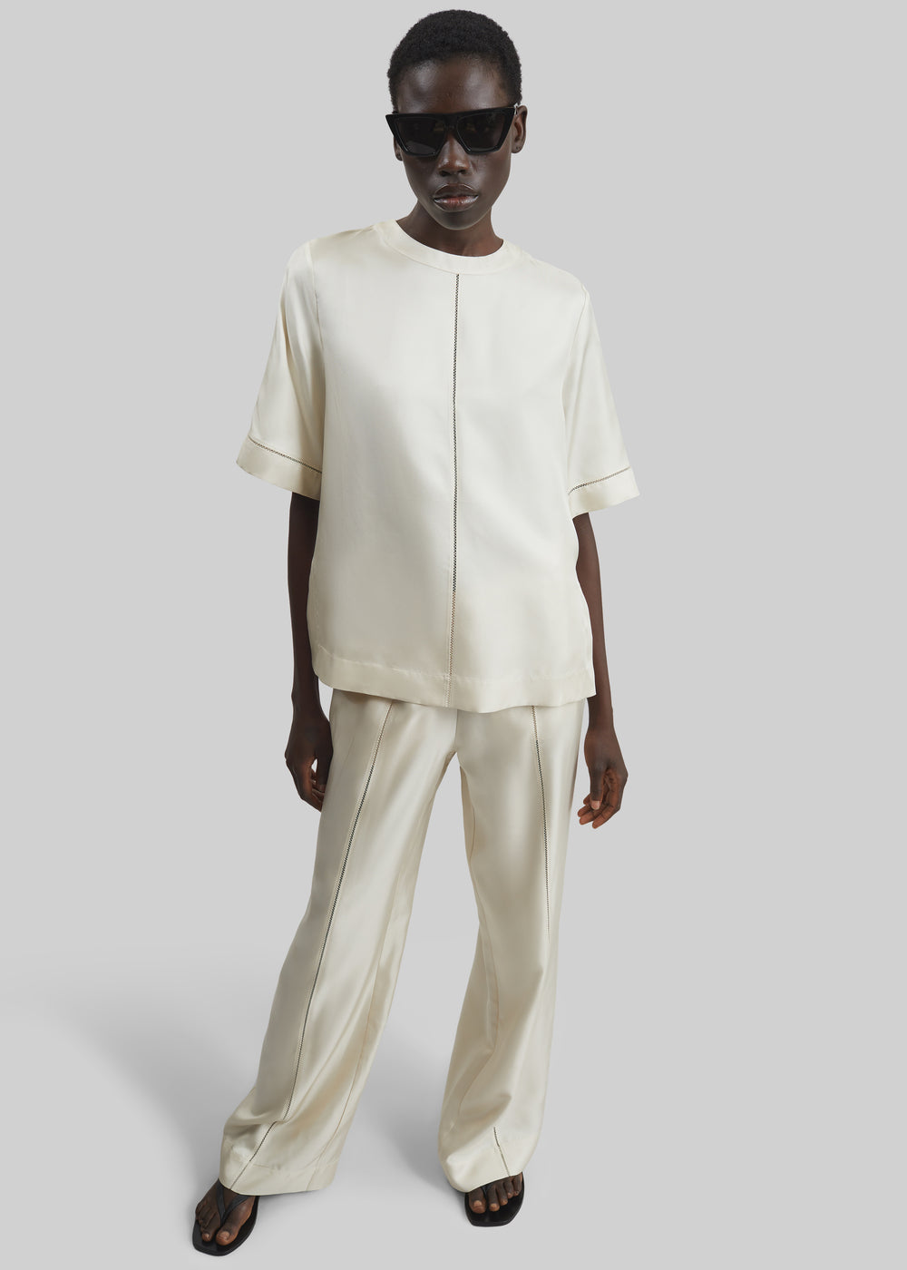 Loulou de Saison Lars Silk Twill Trousers - Ivory - 1
