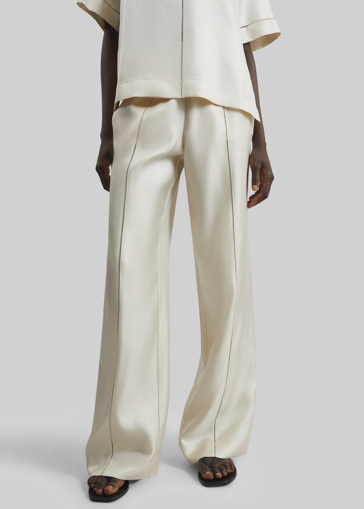 Loulou de Saison Lars Silk Twill Trousers - Ivory - 3