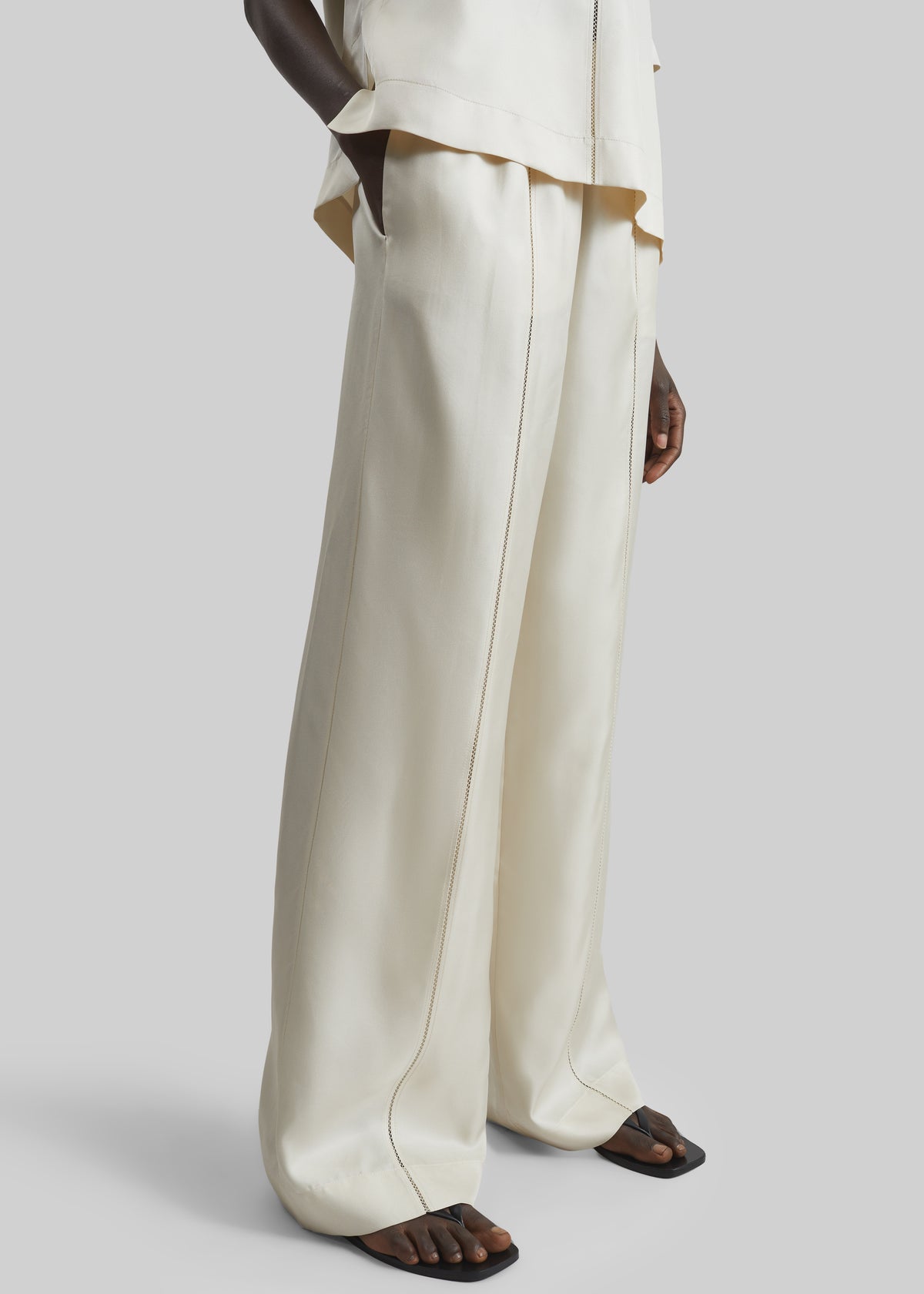 Loulou de Saison Lars Silk Twill Trousers - Ivory - 1