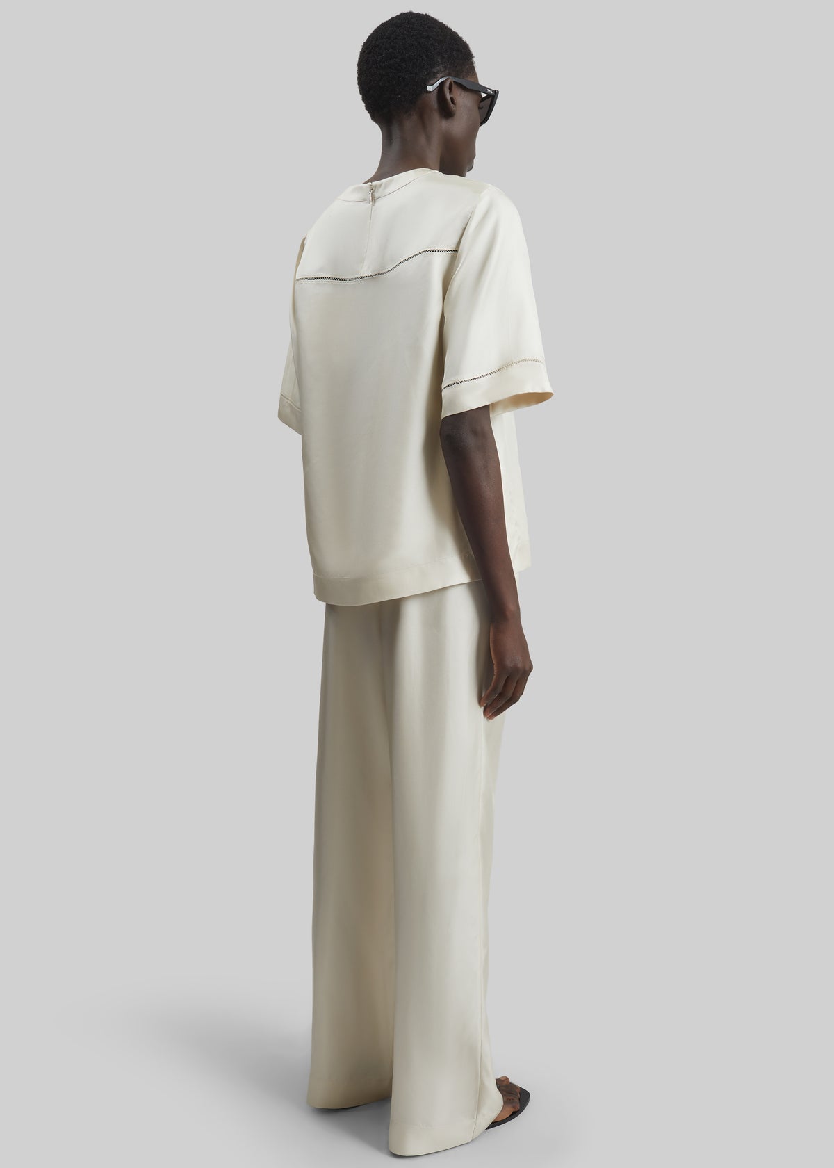 Loulou de Saison Lars Silk Twill Trousers - Ivory - 5