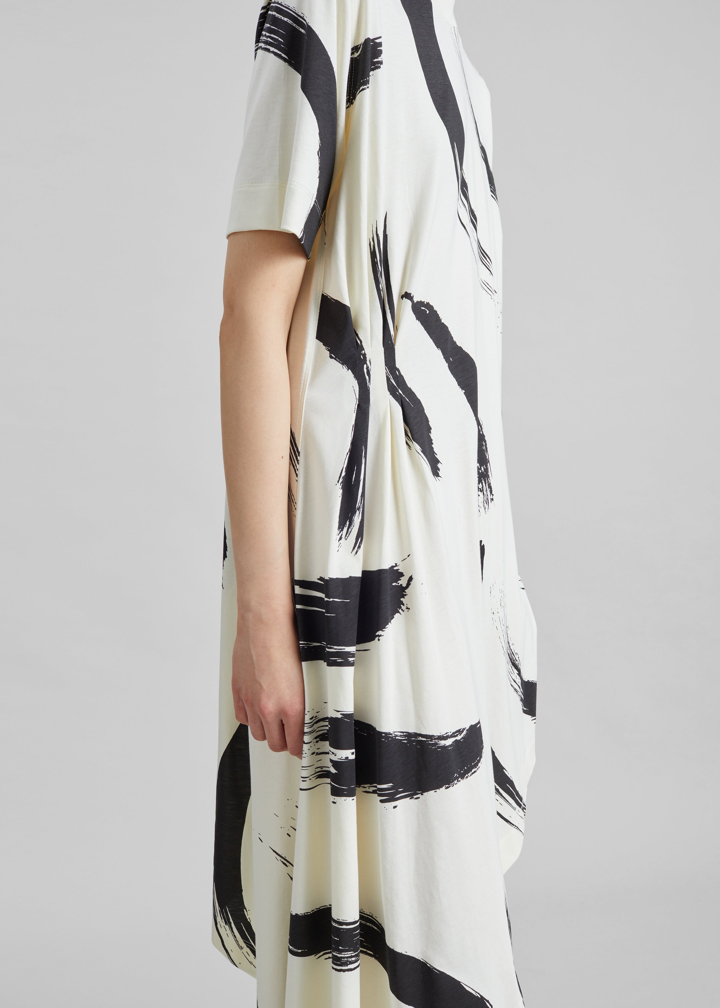 Loulou de Saison Liya Asymmetrical Cotton Dress - Ivory/Black - 6