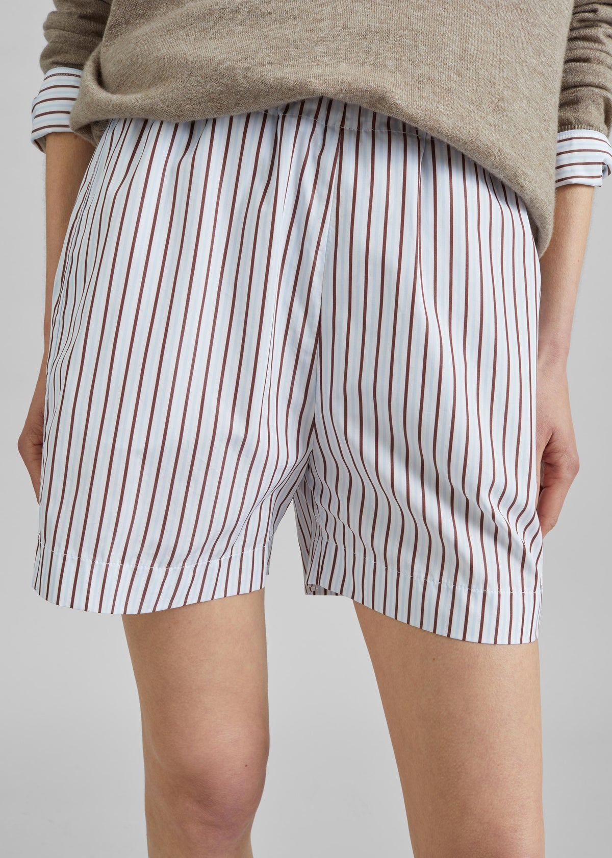 Loulou de Saison Lory Striped Cotton Shorts - Dark Red/Light Blue - 5
