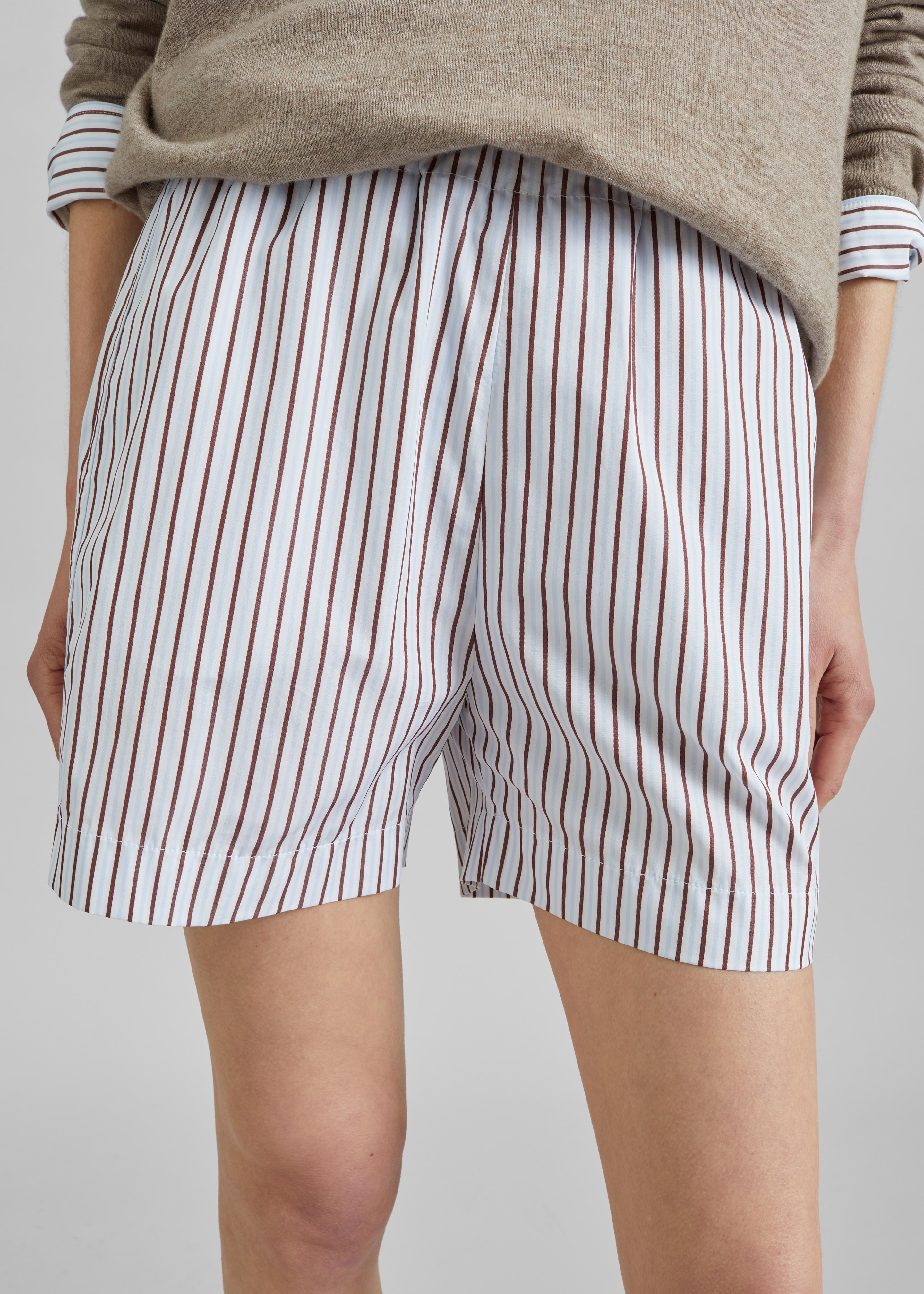 Loulou de Saison Lory Striped Cotton Shorts - Dark Red/Light Blue - 5