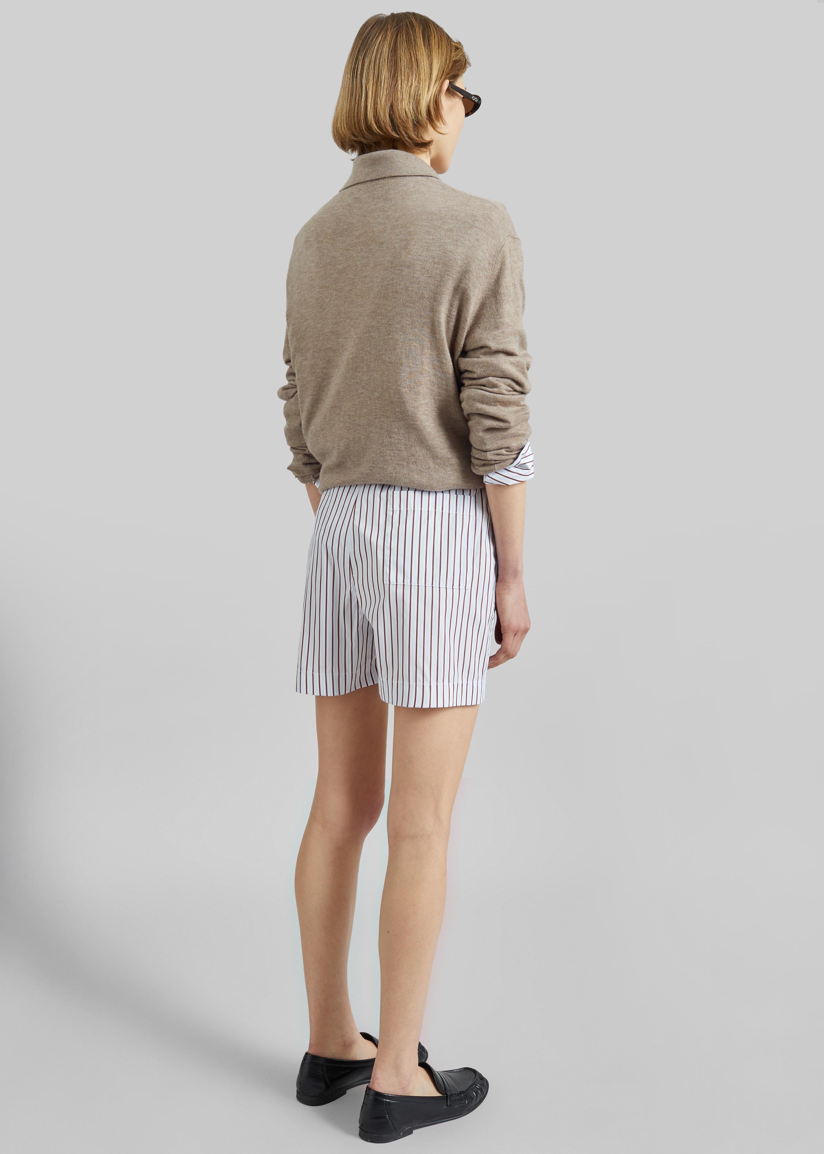 Loulou de Saison Lory Striped Cotton Shorts - Dark Red/Light Blue - 6