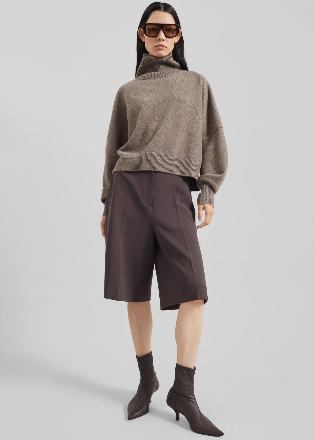 Loulou de Saison Luke Stand Collar Wool Sweater - Taupe Melange - 4