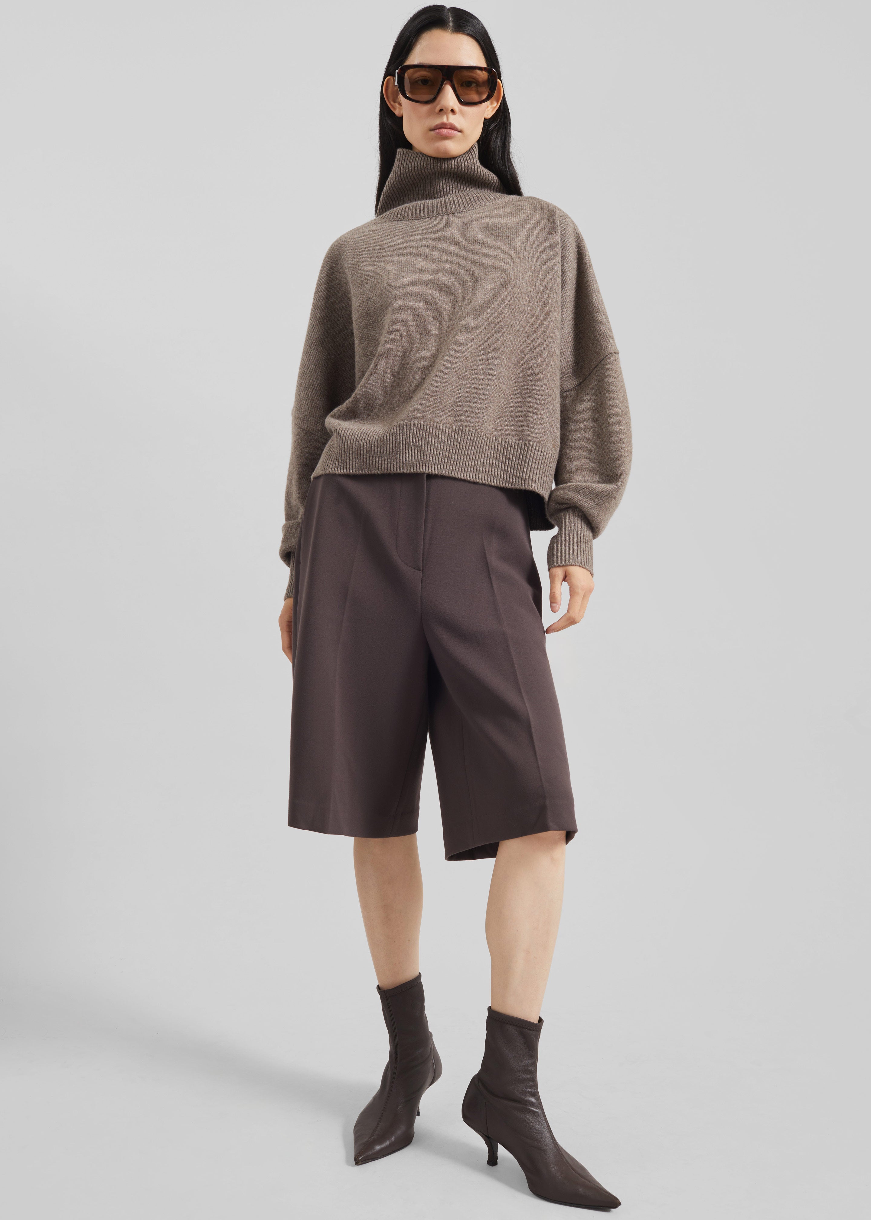 Loulou de Saison Luke Stand Collar Wool Sweater - Taupe Melange - 4