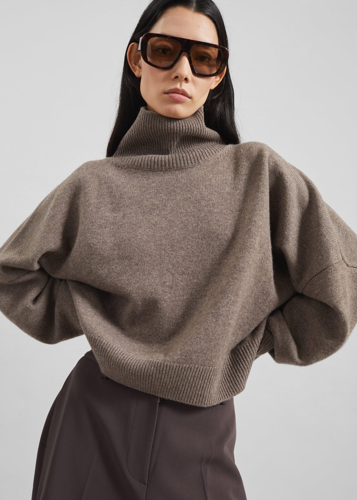 Loulou de Saison Luke Stand Collar Wool Sweater - Taupe Melange - 3