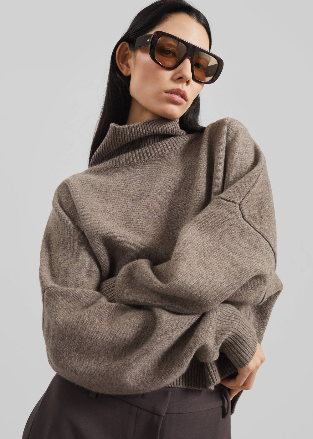 Loulou de Saison Luke Stand Collar Wool Sweater - Taupe Melange