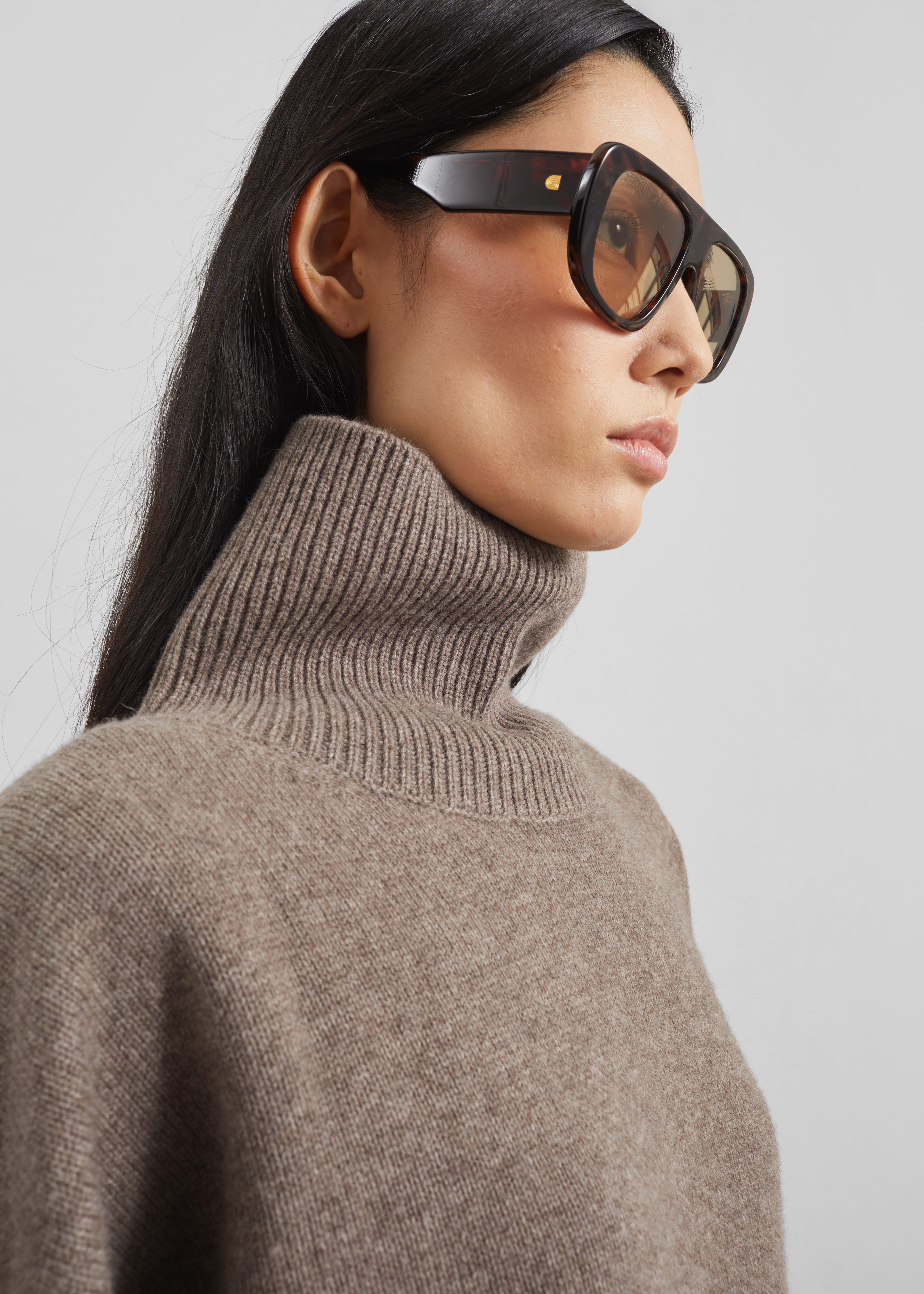 Loulou de Saison Luke Stand Collar Wool Sweater - Taupe Melange - 6