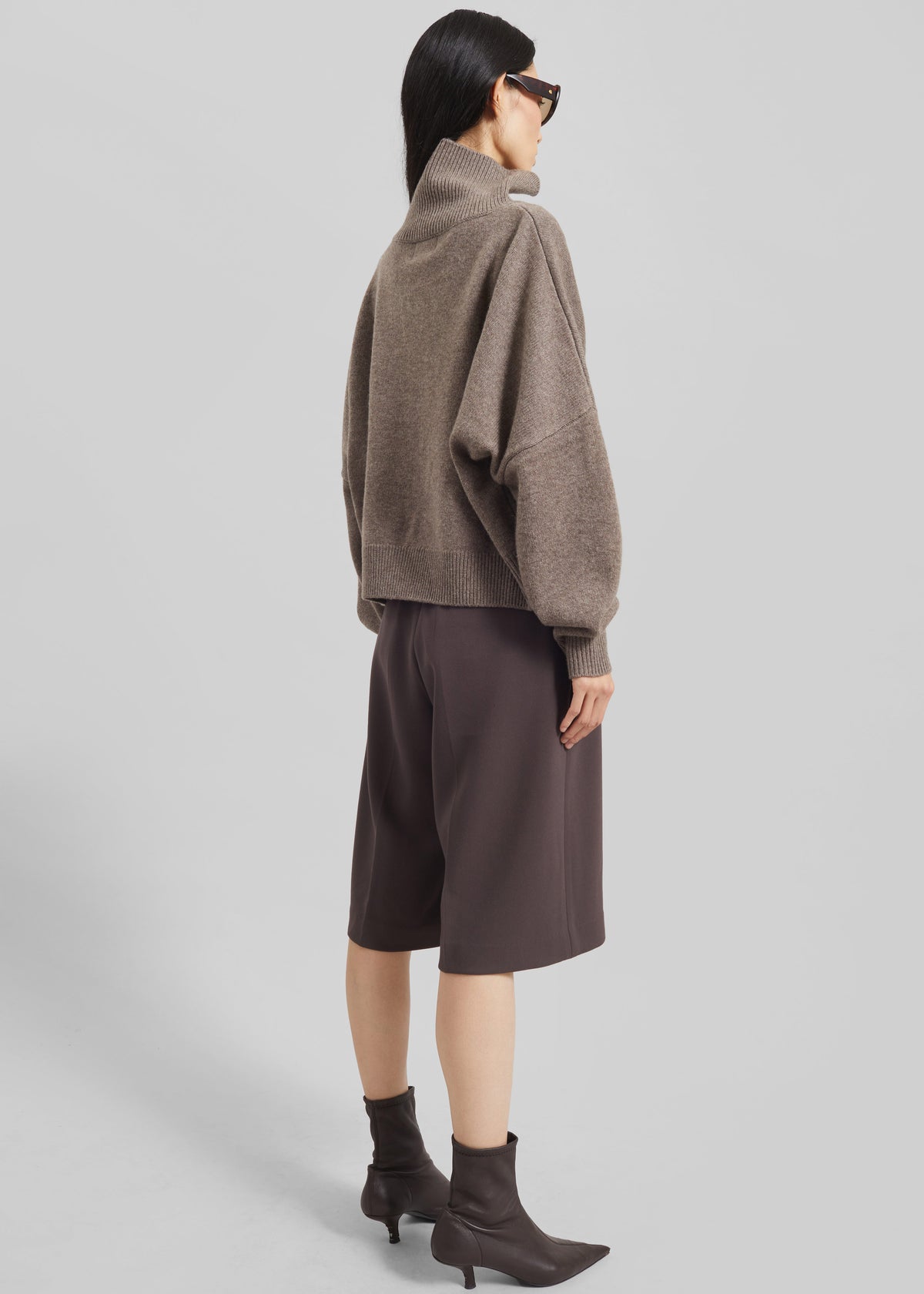 Loulou de Saison Luke Stand Collar Wool Sweater - Taupe Melange - 7