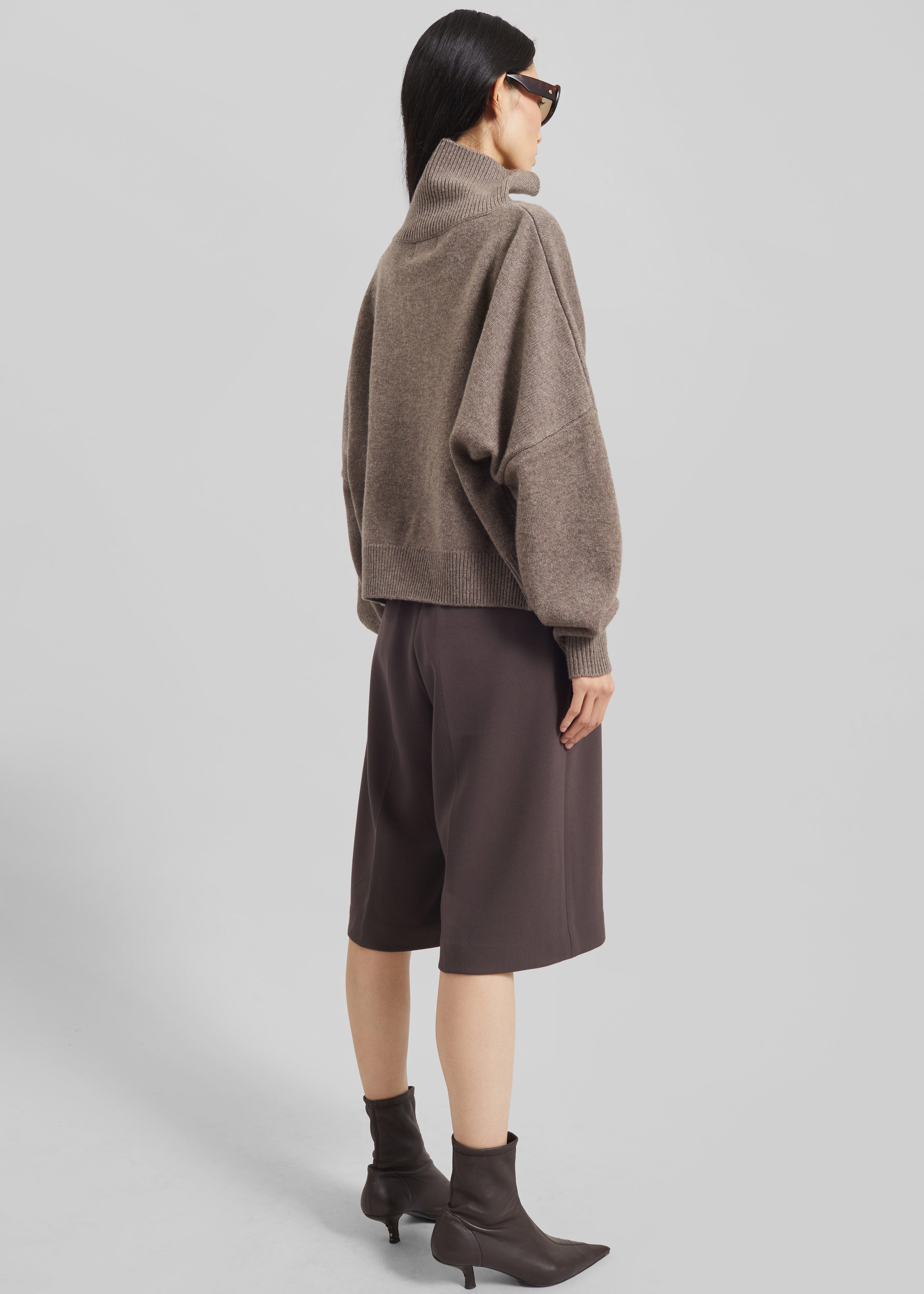 Loulou de Saison Luke Stand Collar Wool Sweater - Taupe Melange - 7