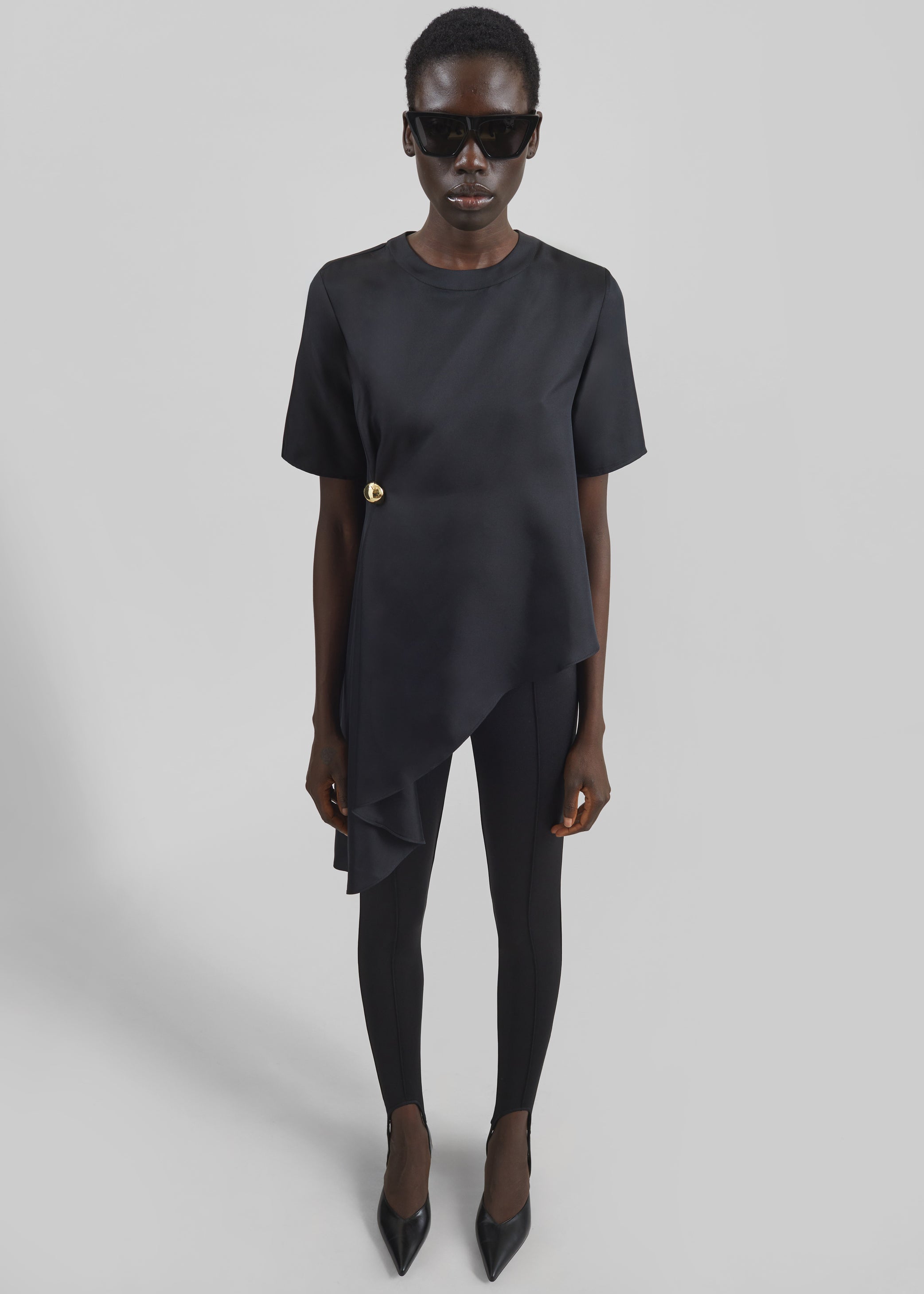 Shop the look image for Loulou de Saison Madea Asymmetric Silk Twill Top - Black