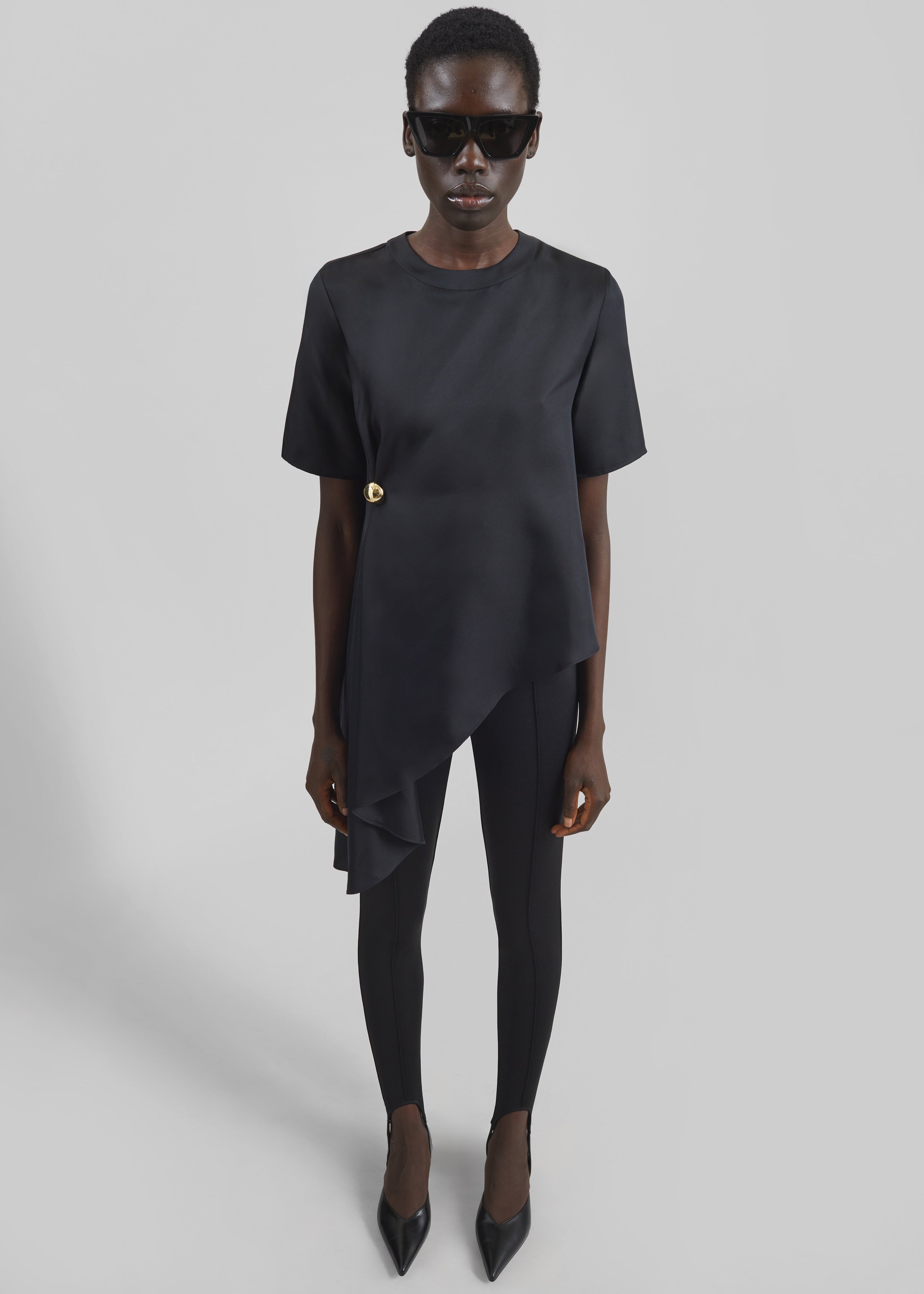 Loulou de Saison Madea Asymmetric Silk Twill Top - Black - 4