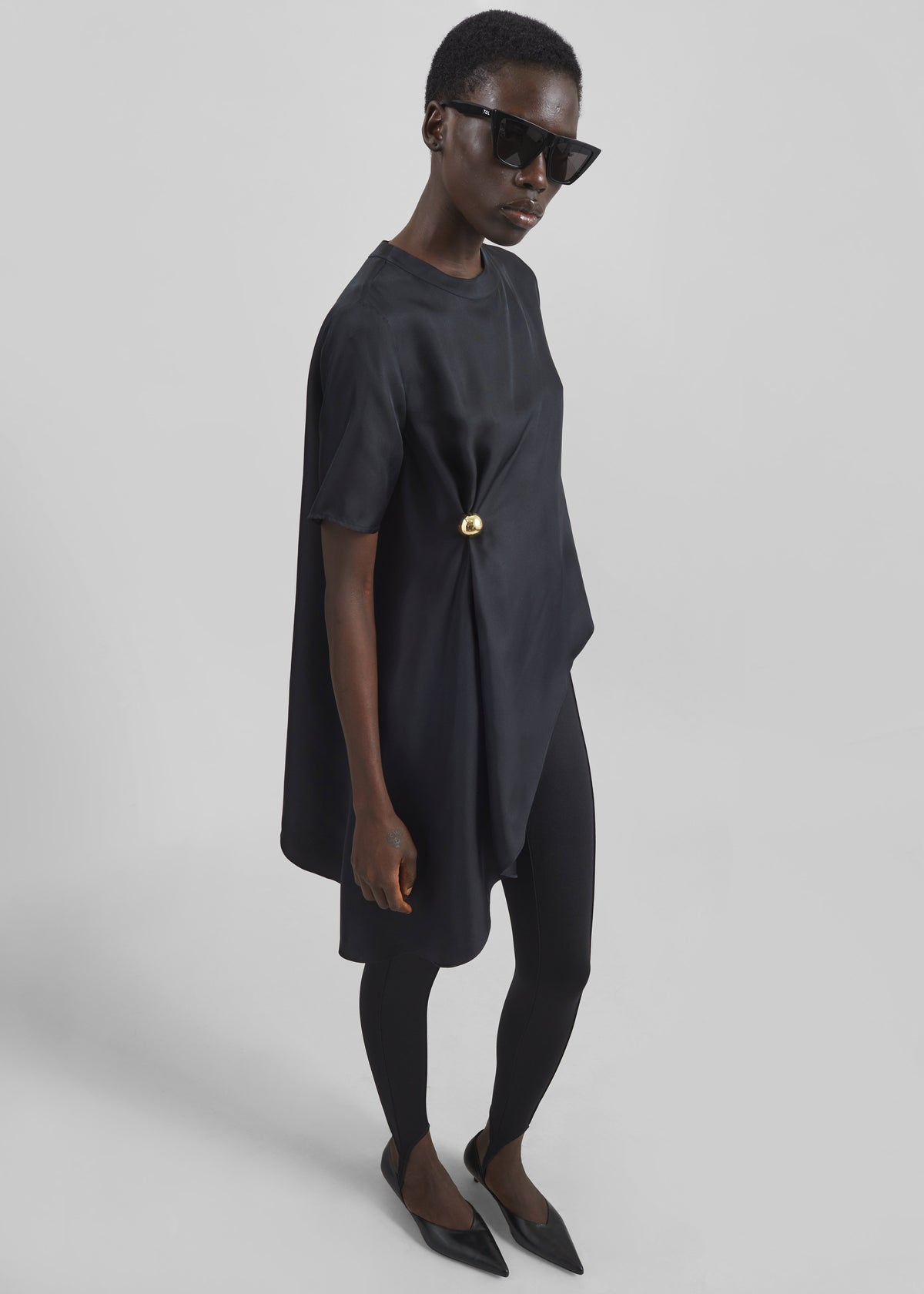 Loulou de Saison Madea Asymmetric Silk Twill Top - Black - 2