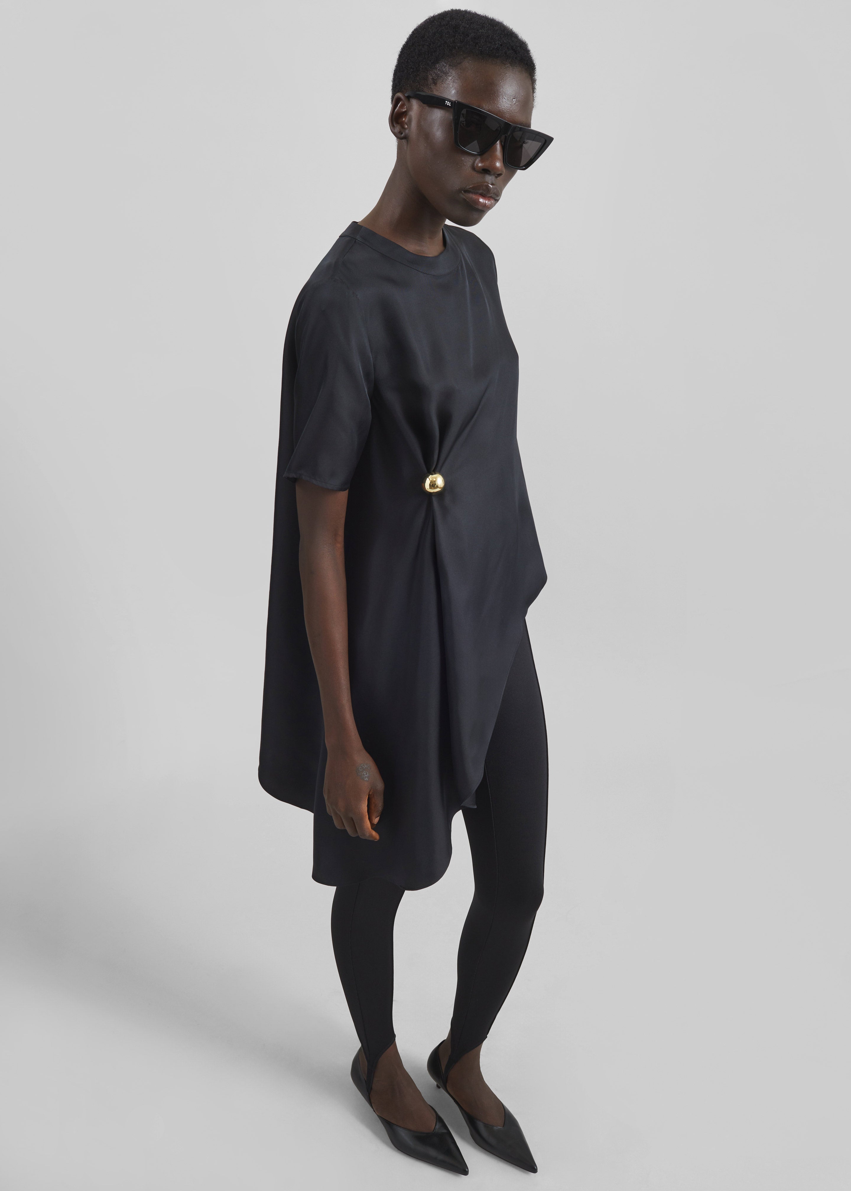 Loulou de Saison Madea Asymmetric Silk Twill Top - Black - 2