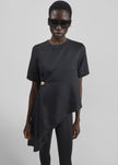 Loulou de Saison Madea Asymmetric Silk Twill Top - Black