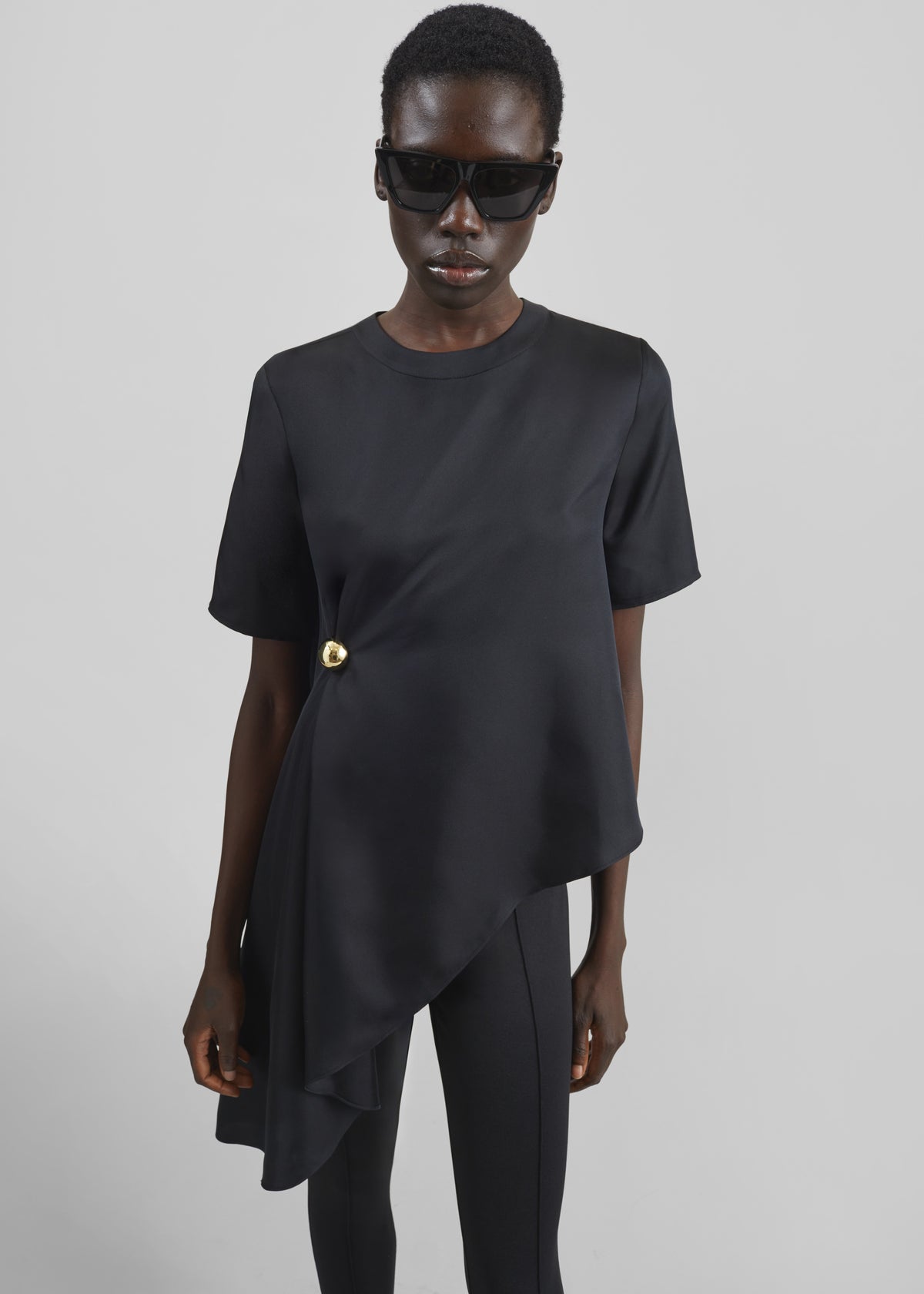 Loulou de Saison Madea Asymmetric Silk Twill Top - Black - 1