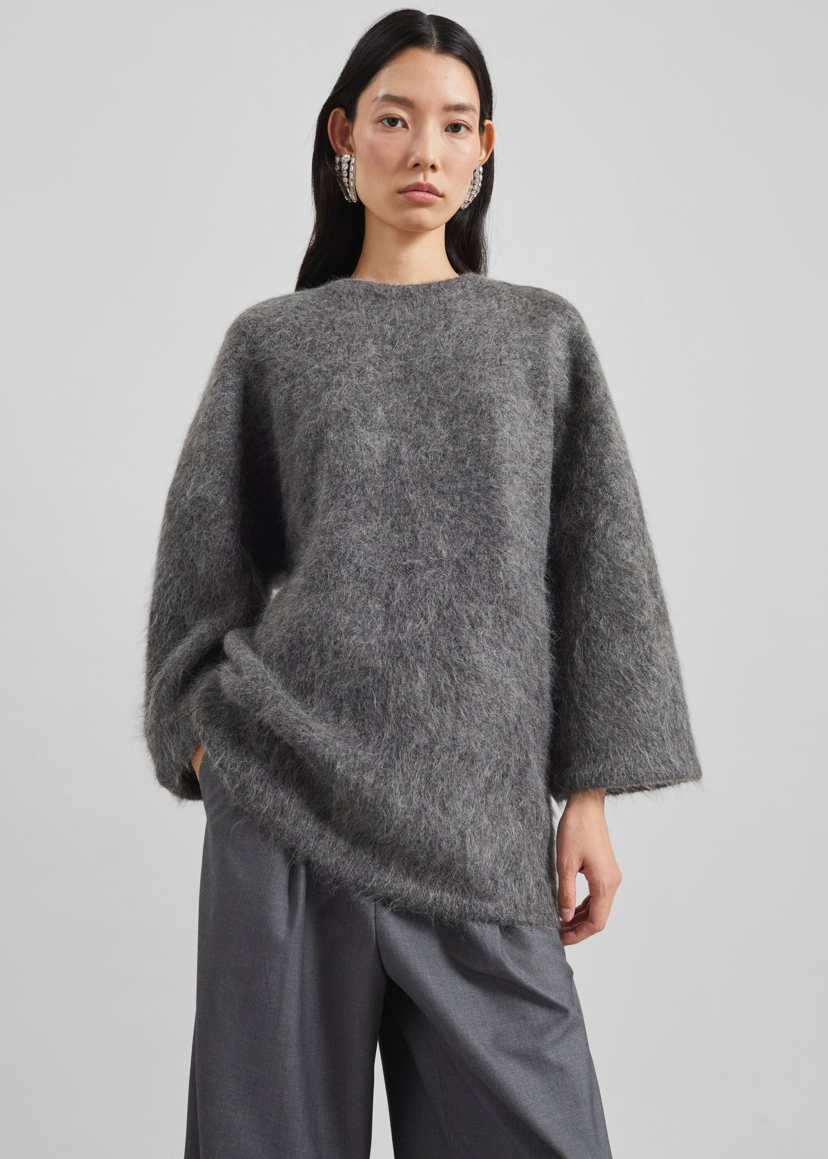 Loulou de Saison Mae Short Sleeve Sweater - Anthracite Melange - 4