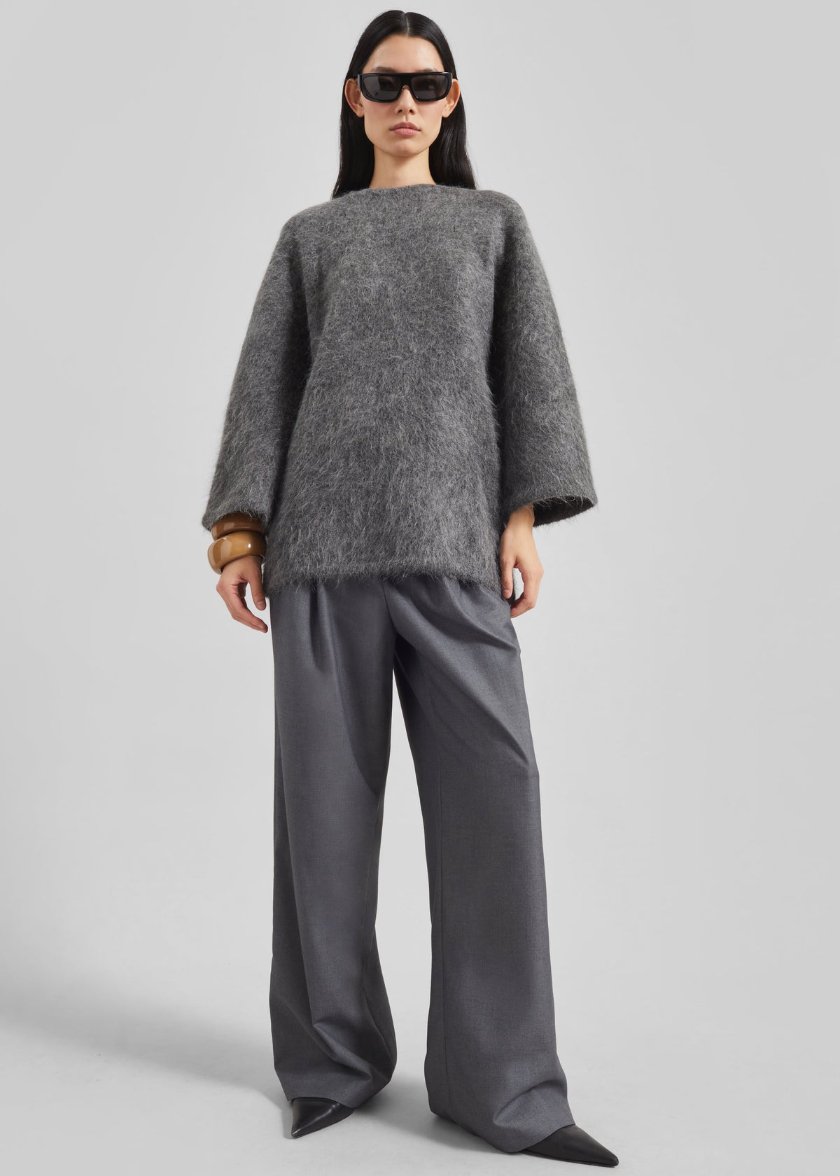 Loulou de Saison Mae Short Sleeve Sweater - Anthracite Melange - 2