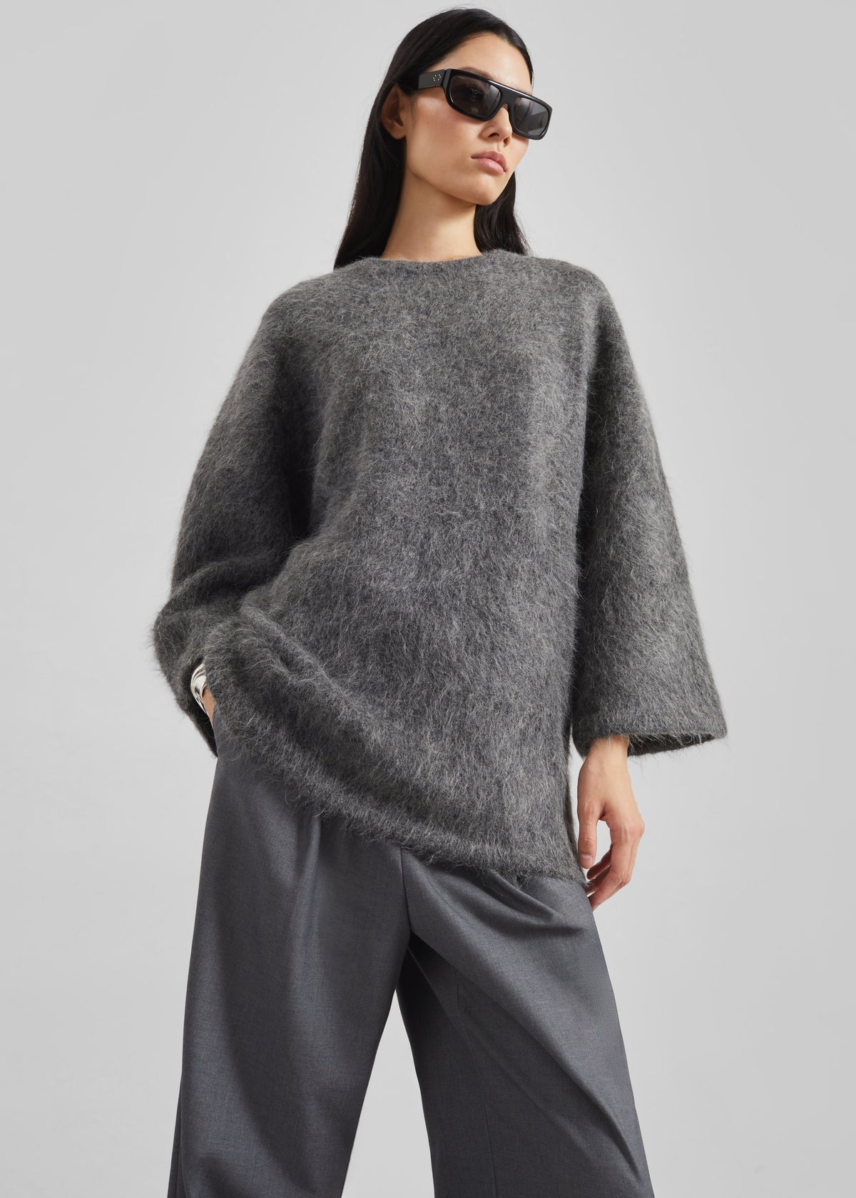 Loulou de Saison Mae Short Sleeve Sweater - Anthracite Melange - 1