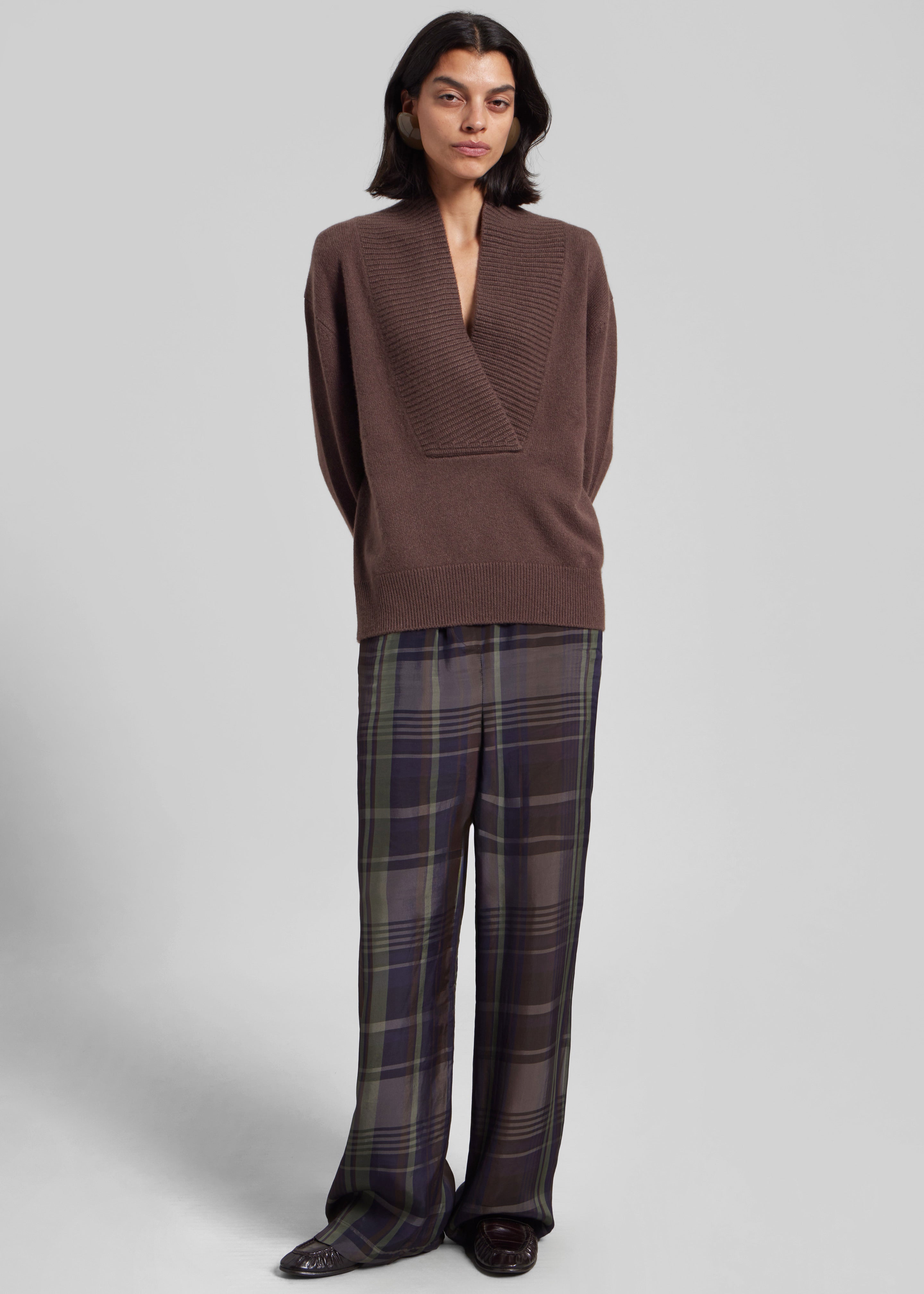 Loulou de Saison Makela Cashmere V-Neck Sweater - Brown - 1