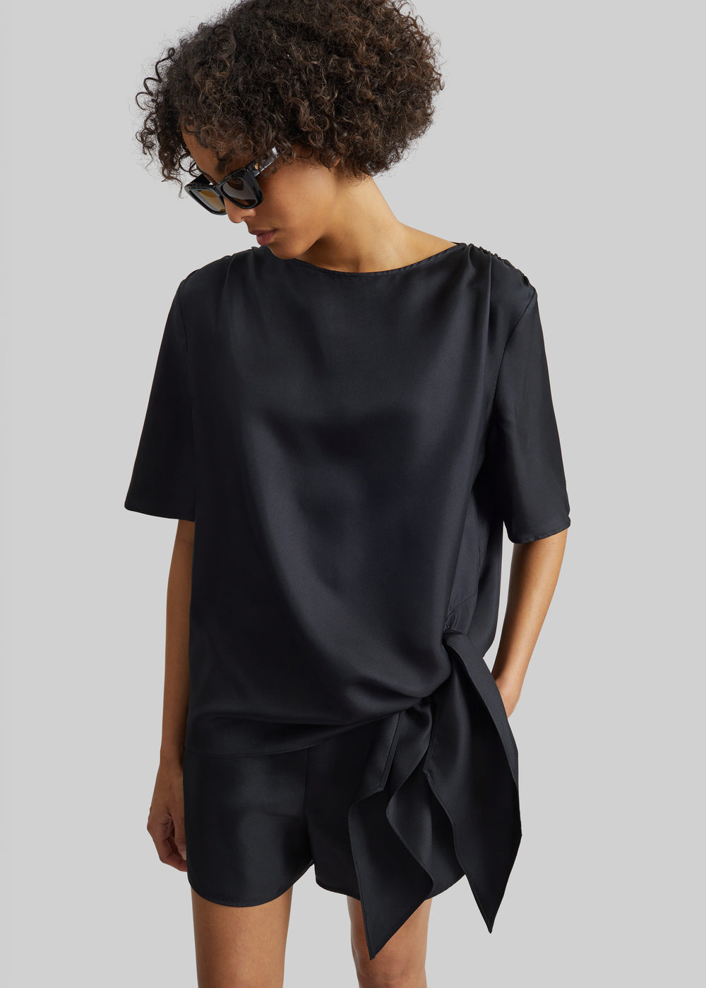 Loulou de Saison Mano Asymmetric Silk Top - Black - 1
