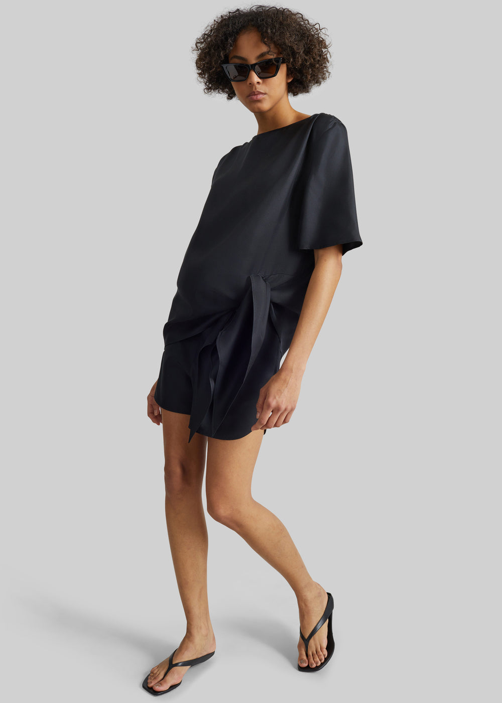 Loulou de Saison Mano Asymmetric Silk Top - Black