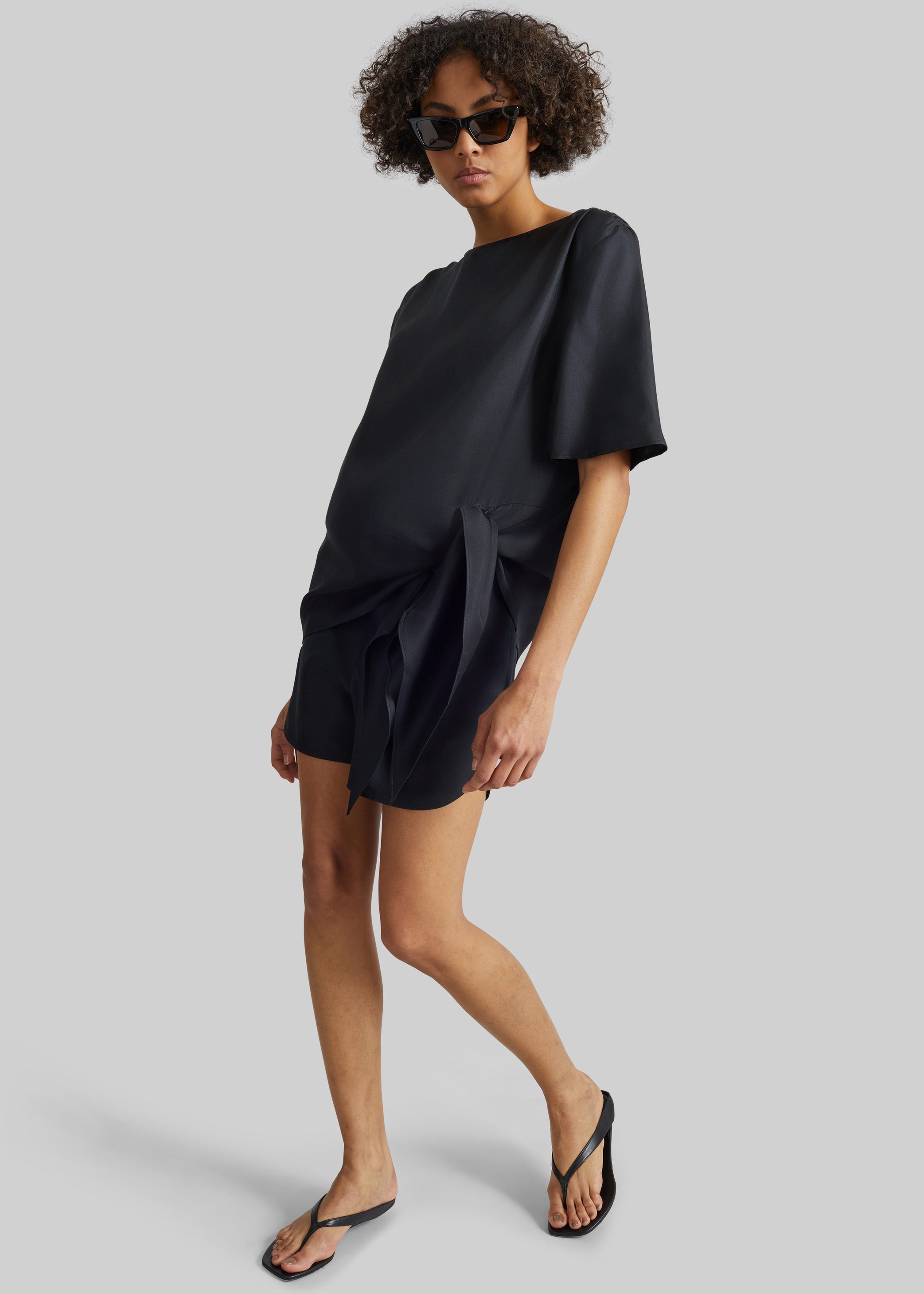 Shop the look image for Loulou de Saison Mano Asymmetric Silk Top - Black