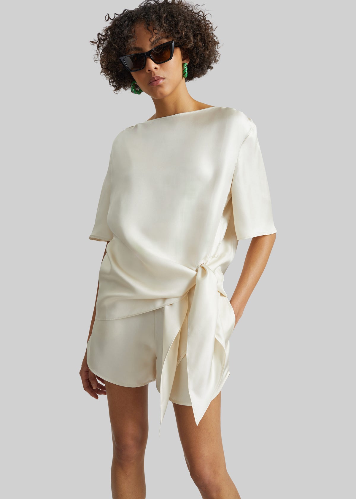 Loulou de Saison Mano Asymmetric Silk Top - Ivory - 1