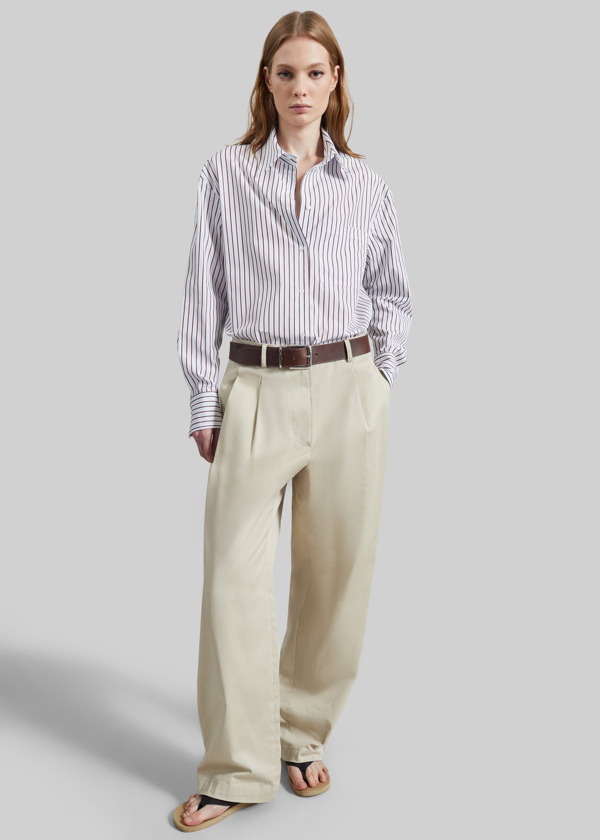 Loulou de Saison Maud Oversized Cotton Poplin Shirt - Dark Red/Light Blue - 3