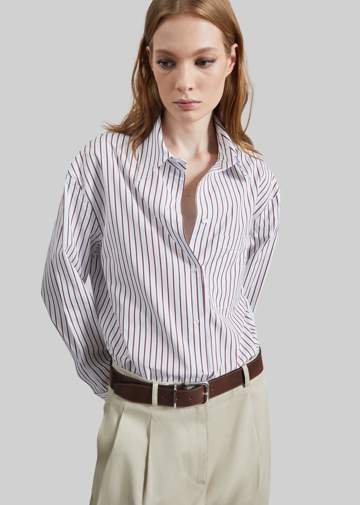Loulou de Saison Maud Oversized Cotton Poplin Shirt - Dark Red/Light Blue - 1