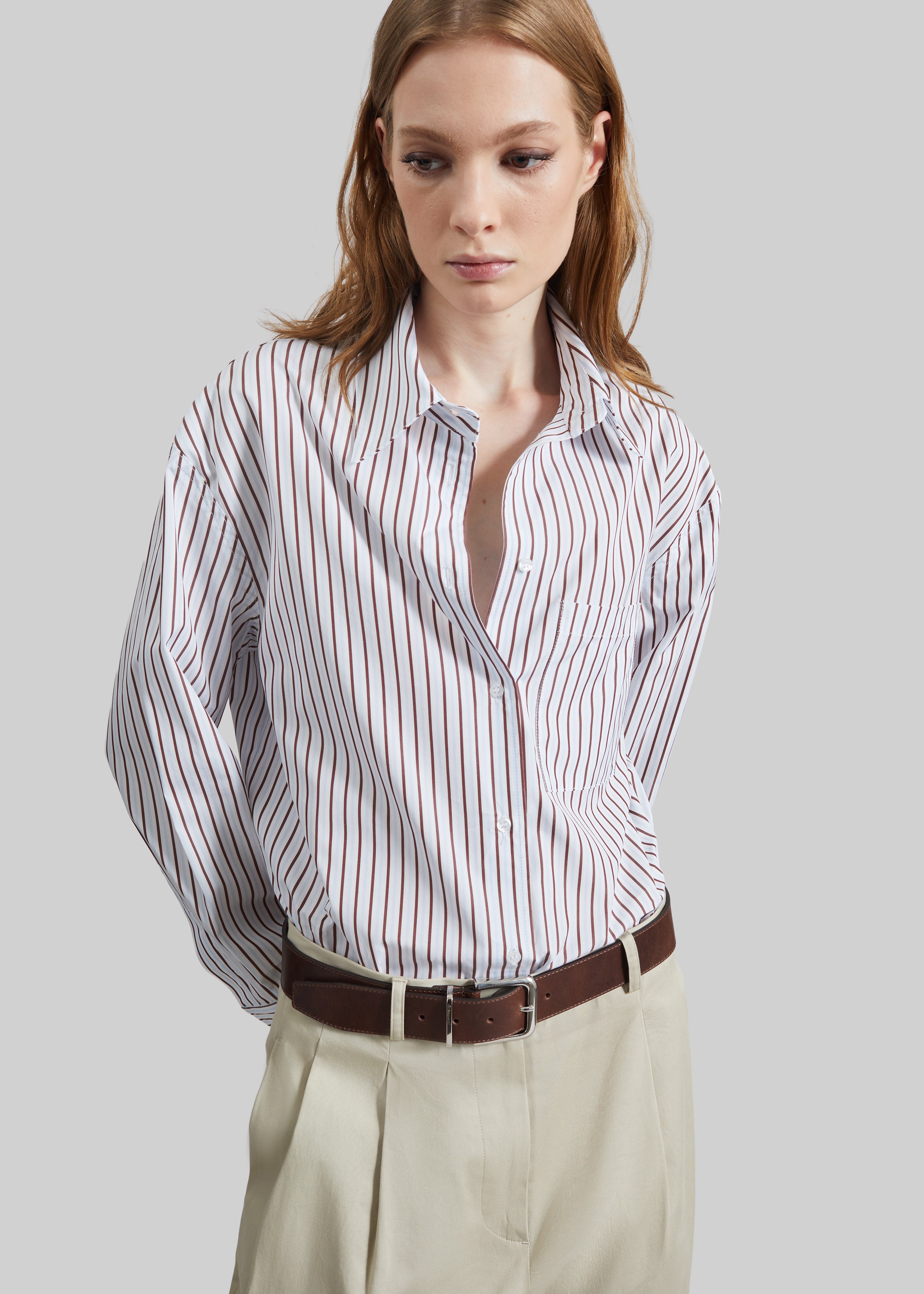 Loulou de Saison Maud Oversized Cotton Poplin Shirt - Dark Red/Light Blue - 1