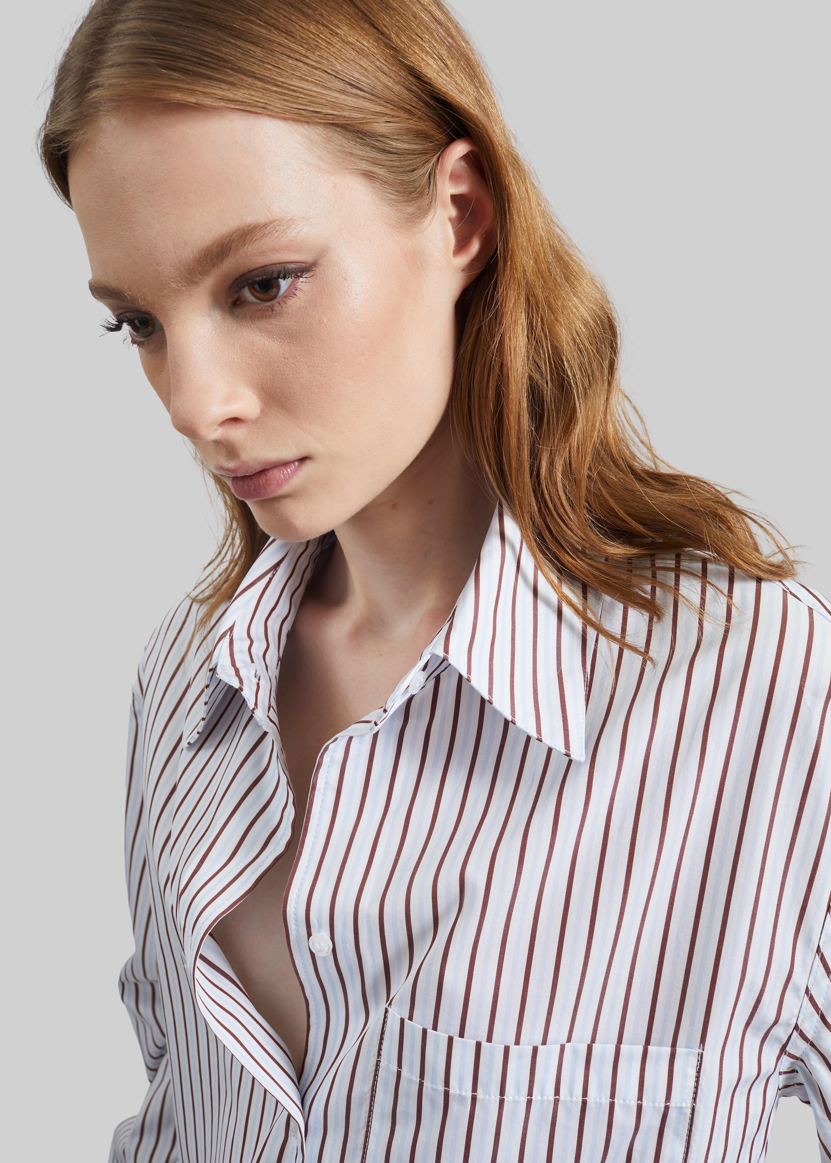 Loulou de Saison Maud Oversized Cotton Poplin Shirt - Dark Red/Light Blue - 2